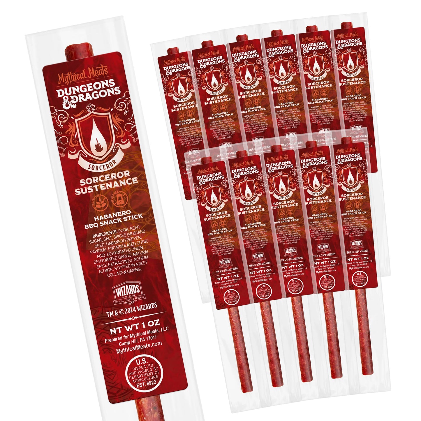 Mythical Meats Sorcerer Sustenance Jerky Sticks - Habanero BBQ, Gluten Free, 12 Count