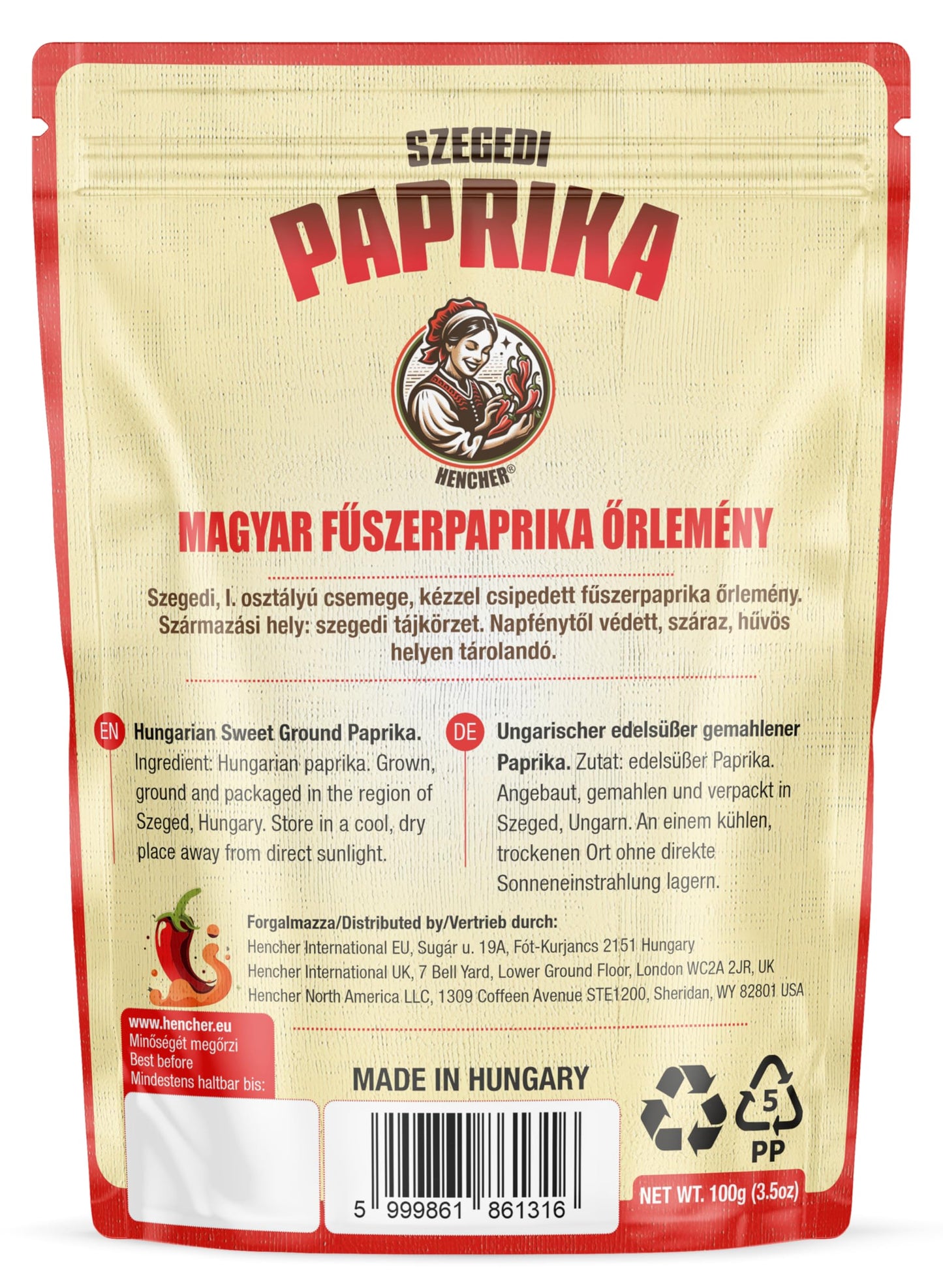 Hungarian Sweet Paprika From Szeged, Hungary (3.5Oz/100G) Mild Paprika Spice Powder, Non-Gmo, No Additives