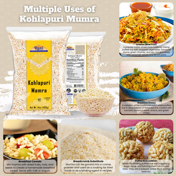 Rani Kohlapuri Mumra (Puffed Rice) 14oz (400g) ~ All Natural | No Color | Gluten Friendly | Vegan | NON-GMO | Kosher | No Salt o