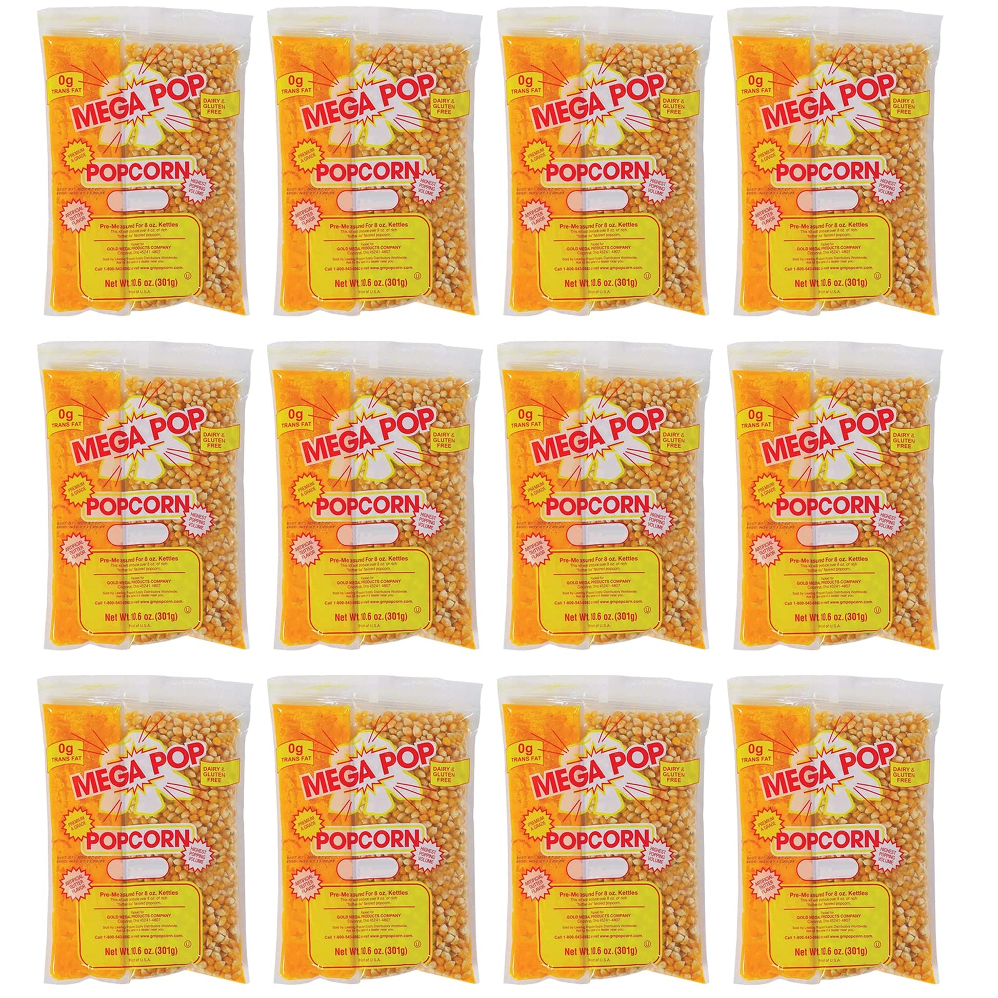 BeeQ BOX - (Pack of 12) Mega Pop Popcorn, Oil and Salt Kits - 10.5 oz., 16.50 Pound (Pack of 1)