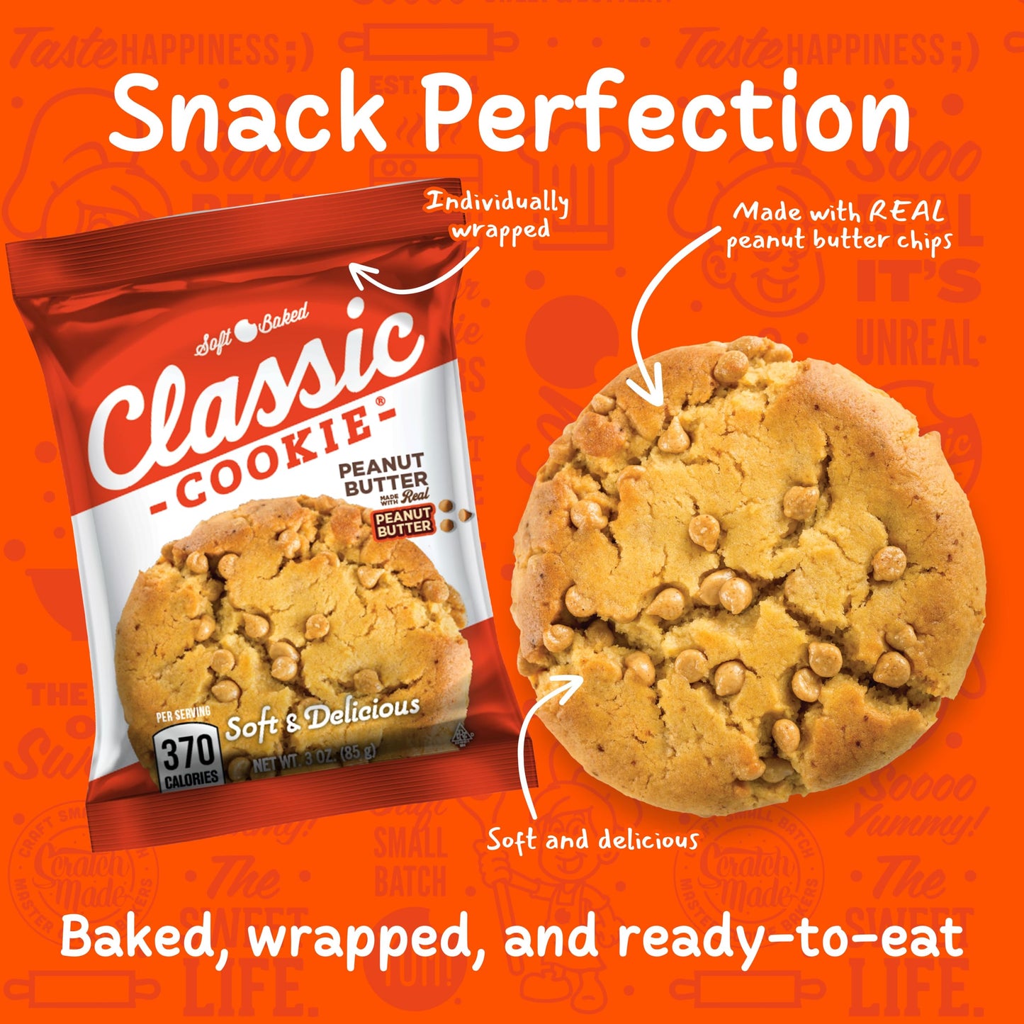 Classic Cookie, Soft Baked Cookie, Variety Pack With 3Oz. Chocolate Chip, Peanut Butter, Sugar Cookie, And Snickerdoodle, 32 Coo