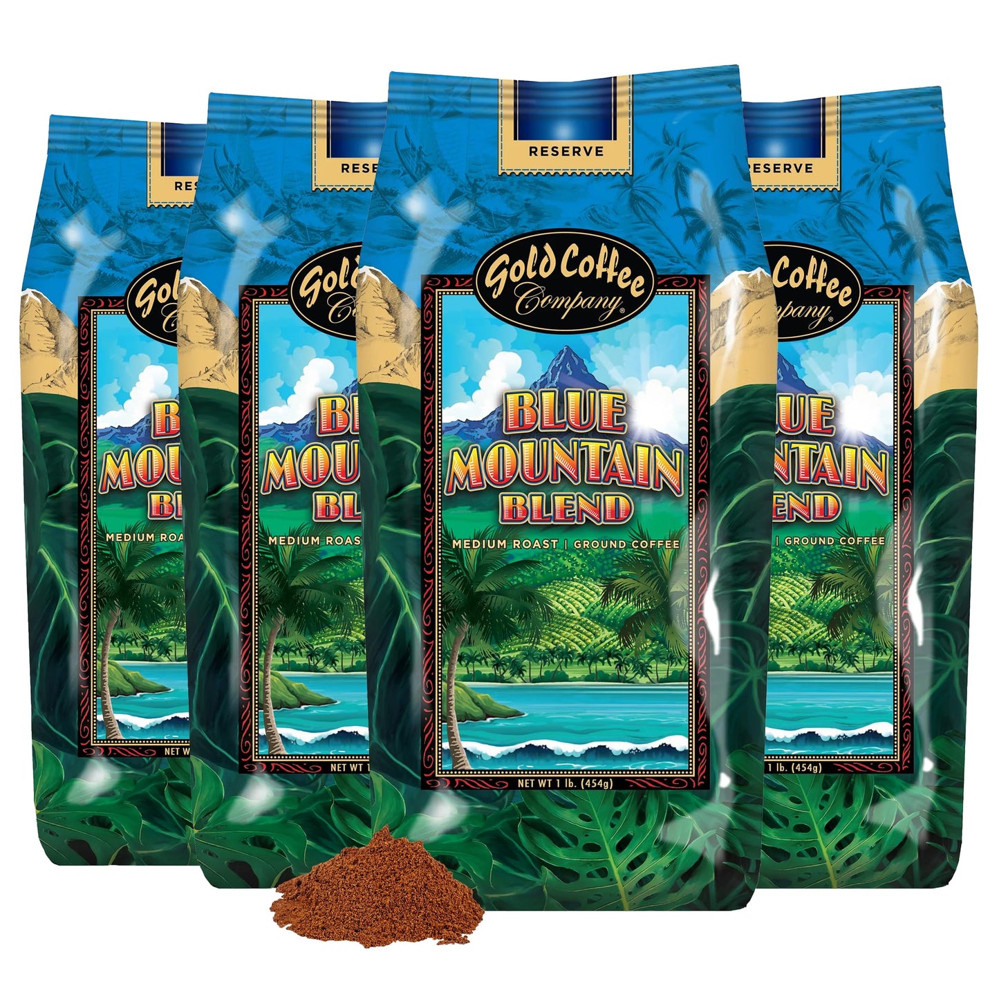 Gold Coffee Company Blue Mountain Premium Blend | Gourmet Medium Roast Ground Coffee | 100% Arabica Roasted Beans | 1 lb. (Pack 