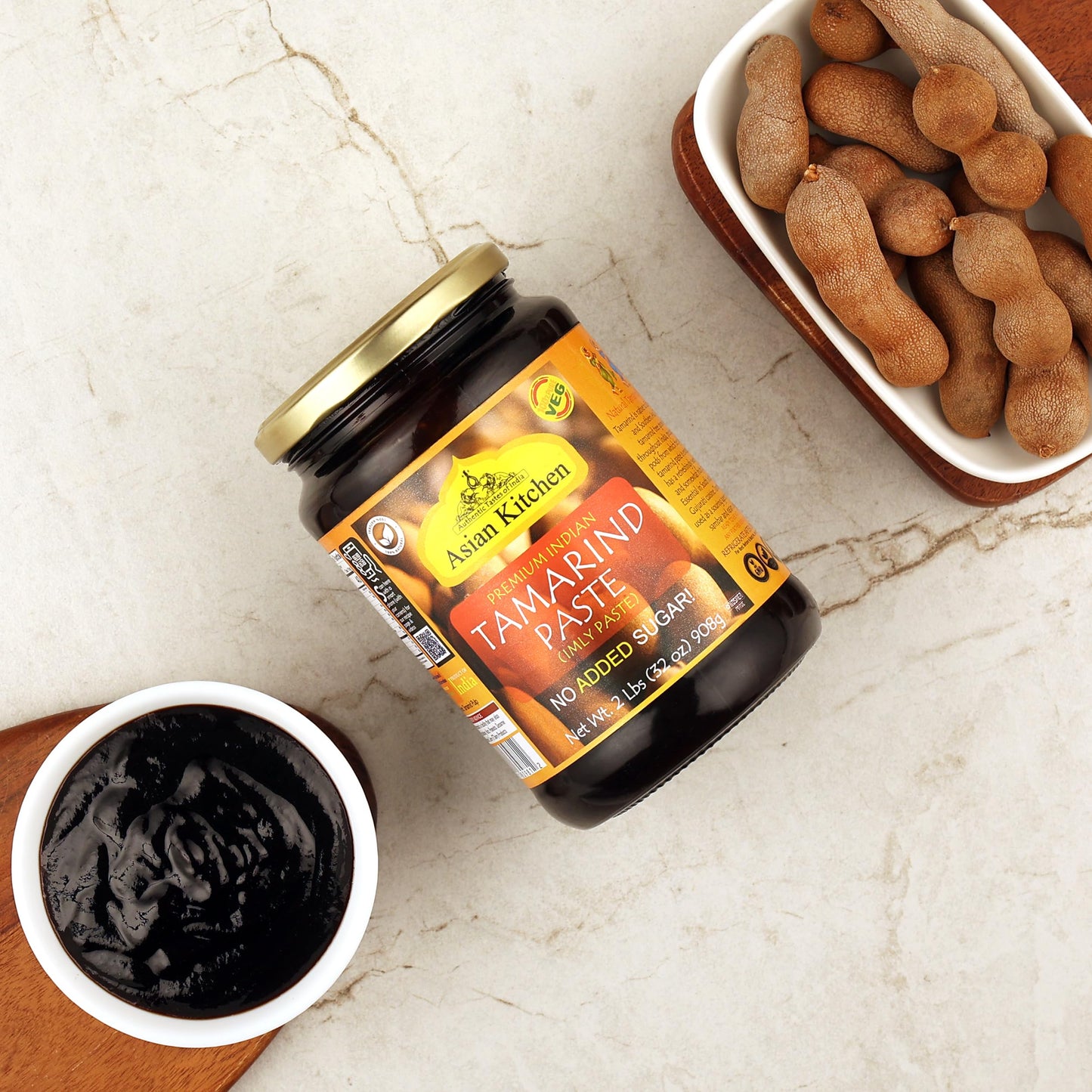 Asian Kitchen Tamarind Paste Puree (Imli) 32oz (908g) 2lbs Glass Jar, Gluten Free, No added sugar ~ All Natural | Vegan | NON-GM