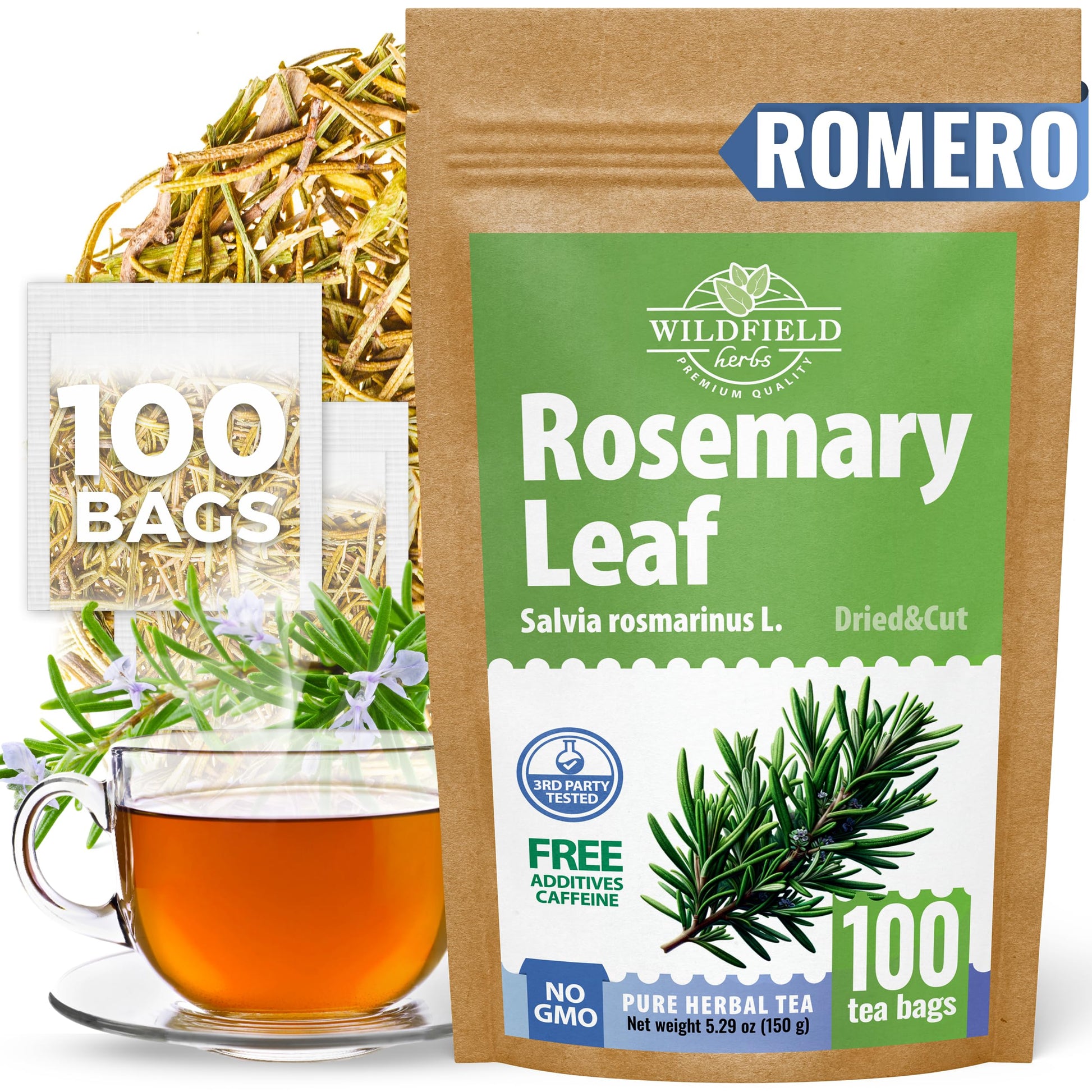 WILDFIELD HERBS Rosemary Tea - Herbal Tea Bags, 100 Count, 1.5g Each