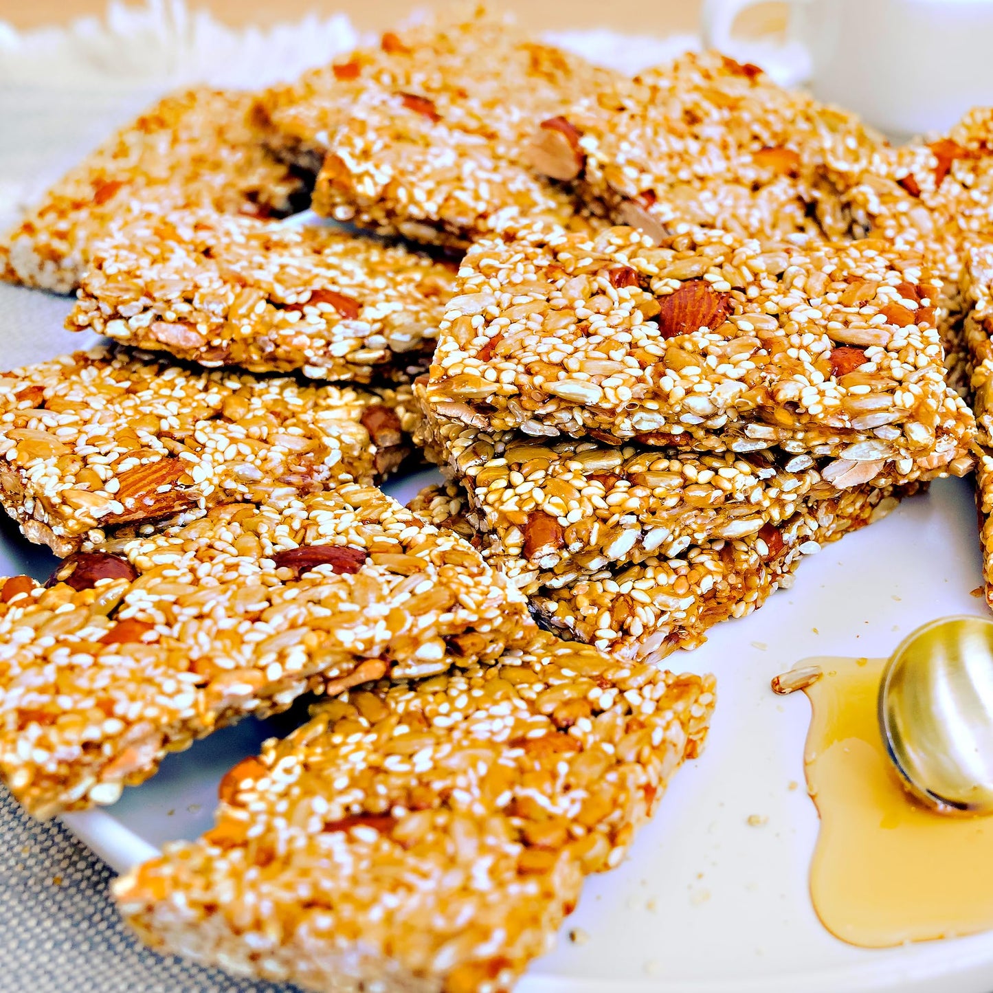 Ny Spice Shop Honey Nut And Seed Crunch Bars - 1 Pound (16 Oz.) Honey Sesame Brittle - Sesame Seed Candy - Sesame Seed Honey Bar