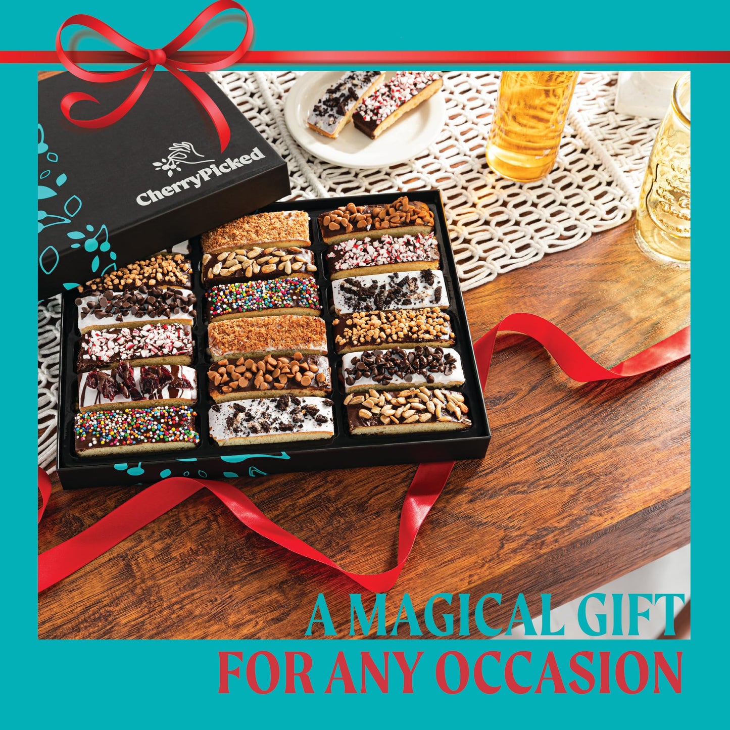 Cherrypicked Christmas Holiday Thanksgiving Chocolate Gift Basket, Dried Fruit And Nuts Biscotti Box, Prime Gourmet Covered Cookie, Mens Food Basket Delivery Ideas For Dad, Son, Brother