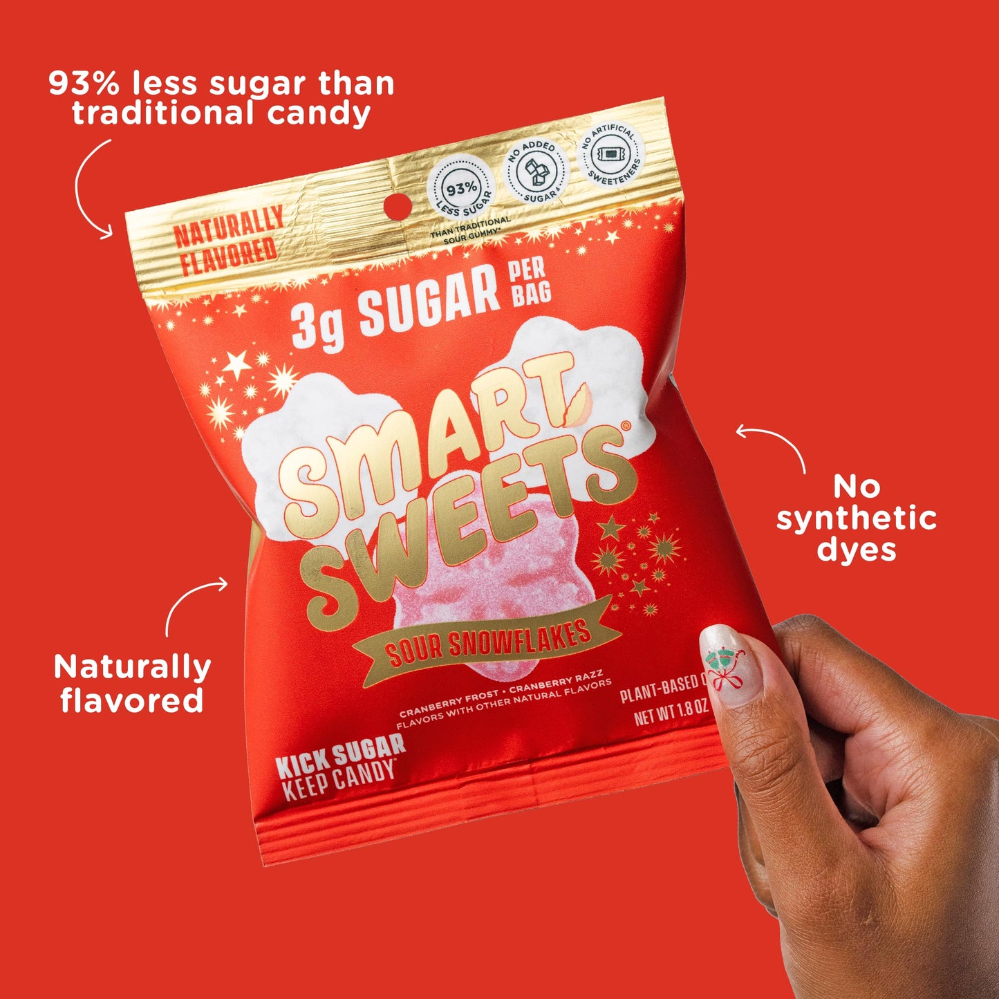 SmartSweets Sour Snowflakes Sour Candy: 1.8oz (Pack of 14)  Gummy Candy with Low Sugar  Low Calorie  No Artificial Sweeteners  Plant-Based  Gluten-Free  Healthy Snack for Kids & mature-themeds  Holiday Treat