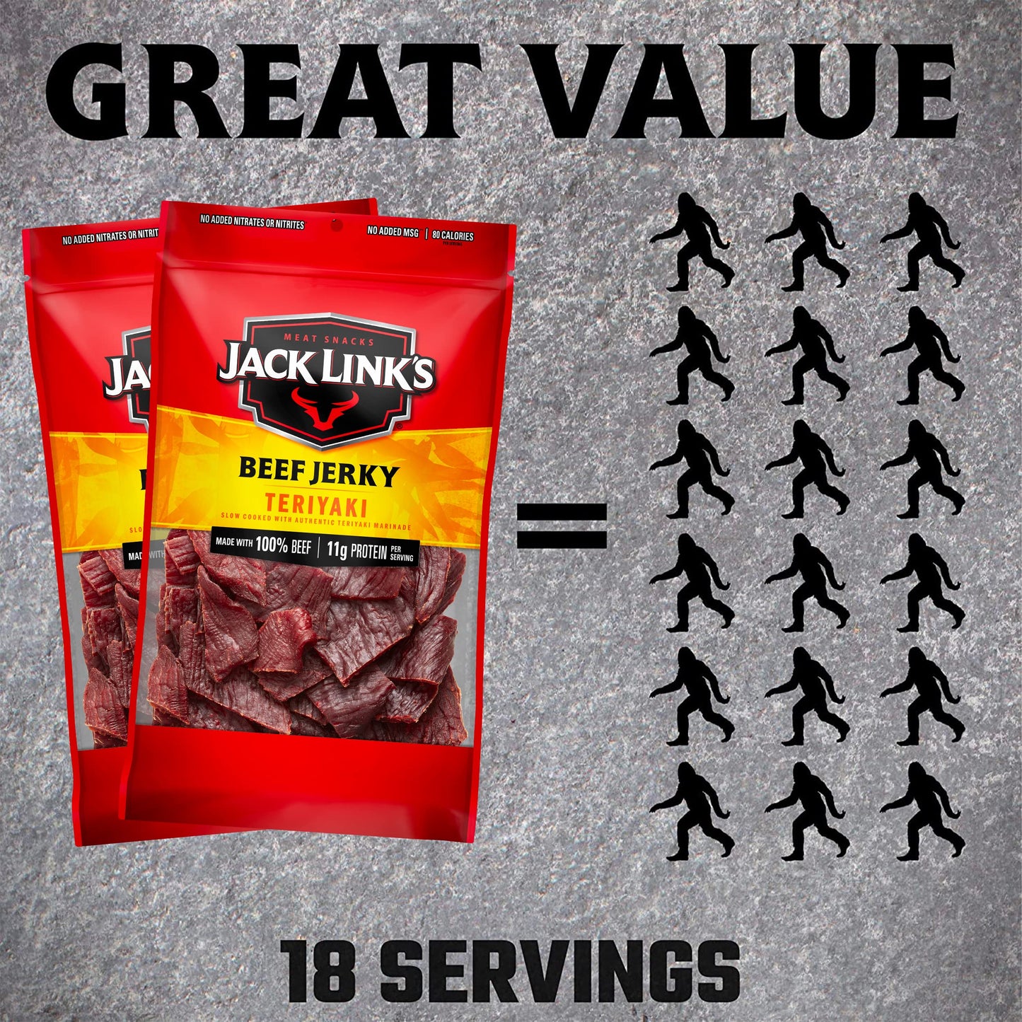 Jack Links Beef Jerky, Teriyaki, 10g Protein, 80 Calories, 9 Oz, Pack of 2