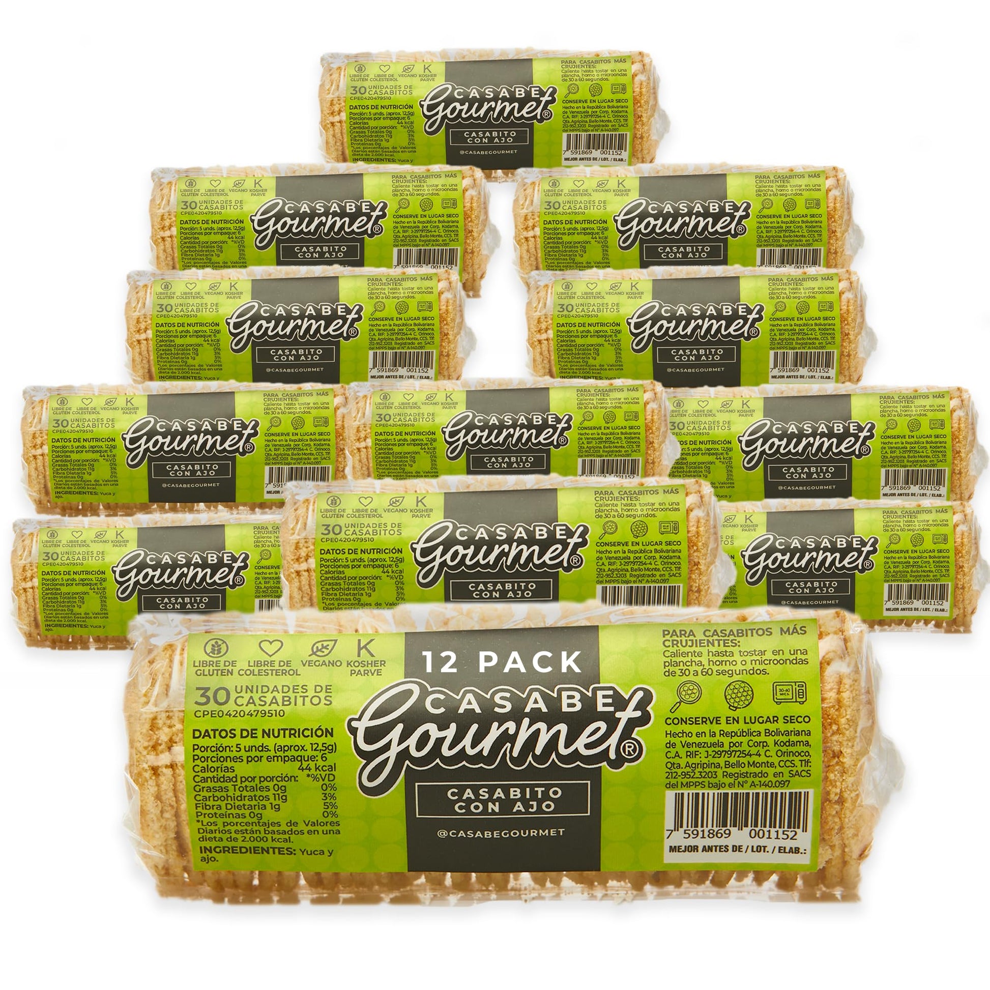 Casabe Gourmet Large Cassava Chips - Garlic Flavor - 12 Pack, Vegan, Gluten Free, Organic Low Carb Cassava Crackers, Made in Ven
