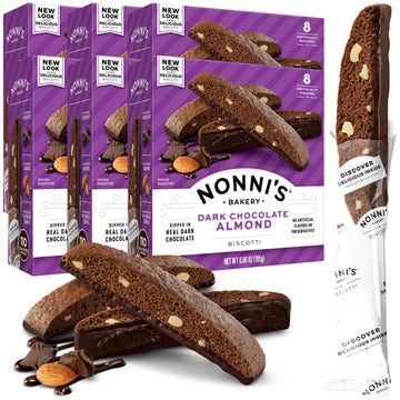 Nonni'S Dark Chocolate Almond Biscotti Italian Cookies - 6 Boxes Dark Chocolate Cookies - Biscotti Individually Wrapped Cookies