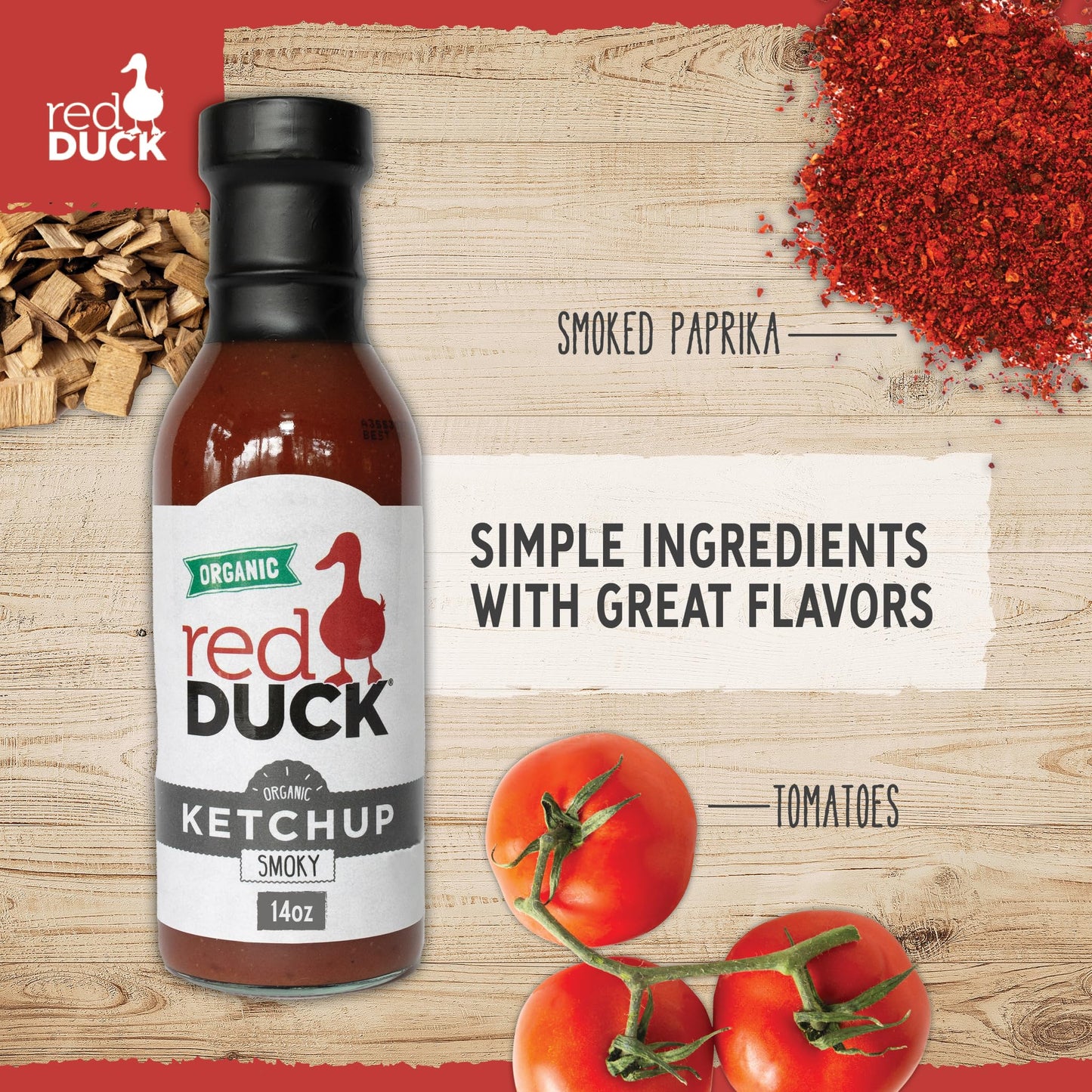 Red Duck Smoky Organic Ketchup, Vegan, All Natural, 14 oz, Model 95A