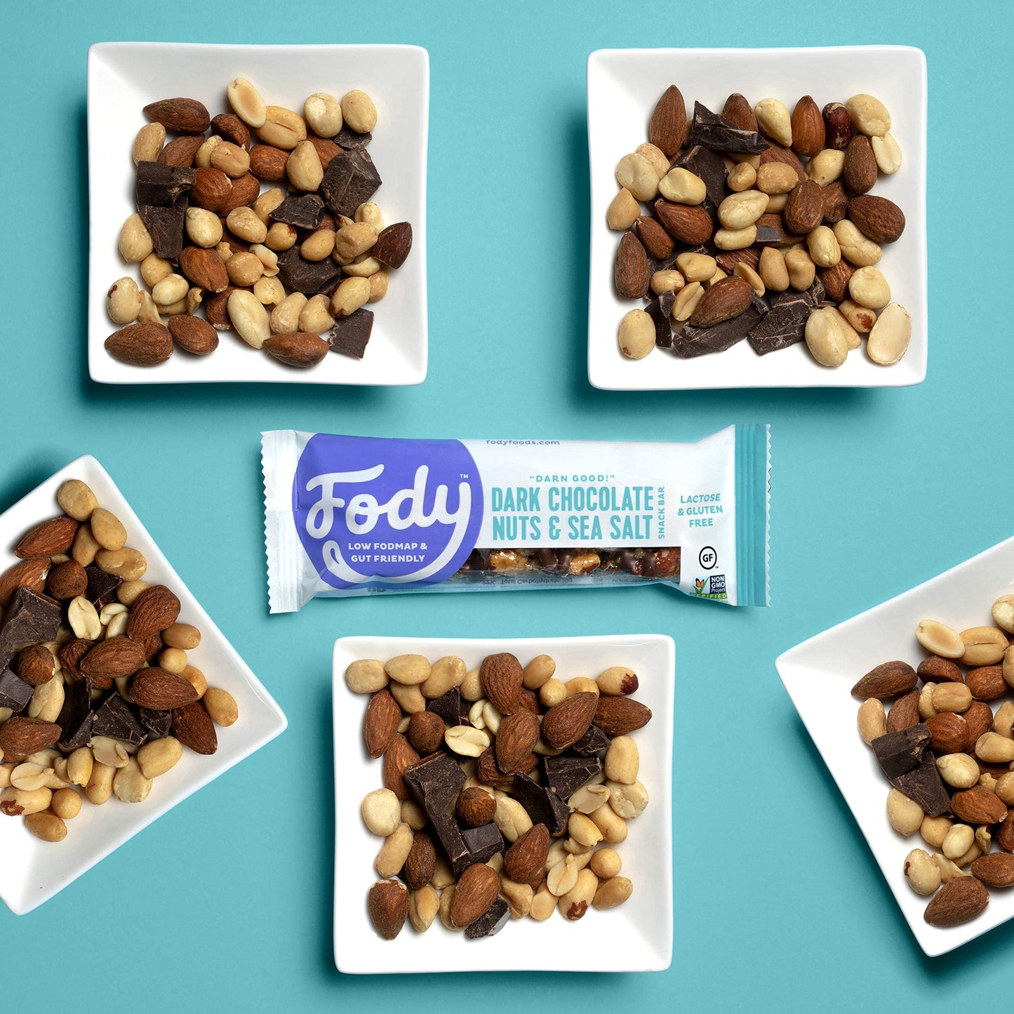 Fody Foods Dark Chocolate Nuts & Sea Salt Snack Bars, 12 Count, Vegan, Low FODMAP, Gluten Free, 5g Protein