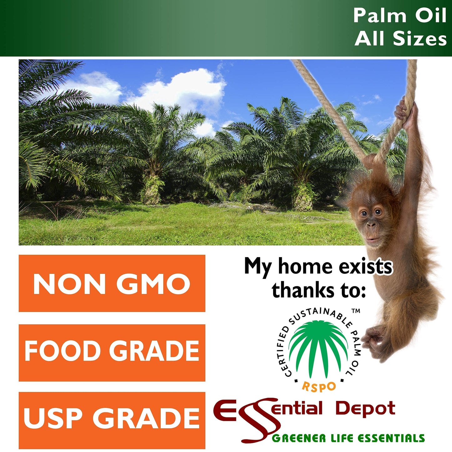 Essential Depot Palm Oil - RSPO Certified, Sustainable, Food Grade - 1 Gallon - White to Pale Yellow - Model PALM-GALLON