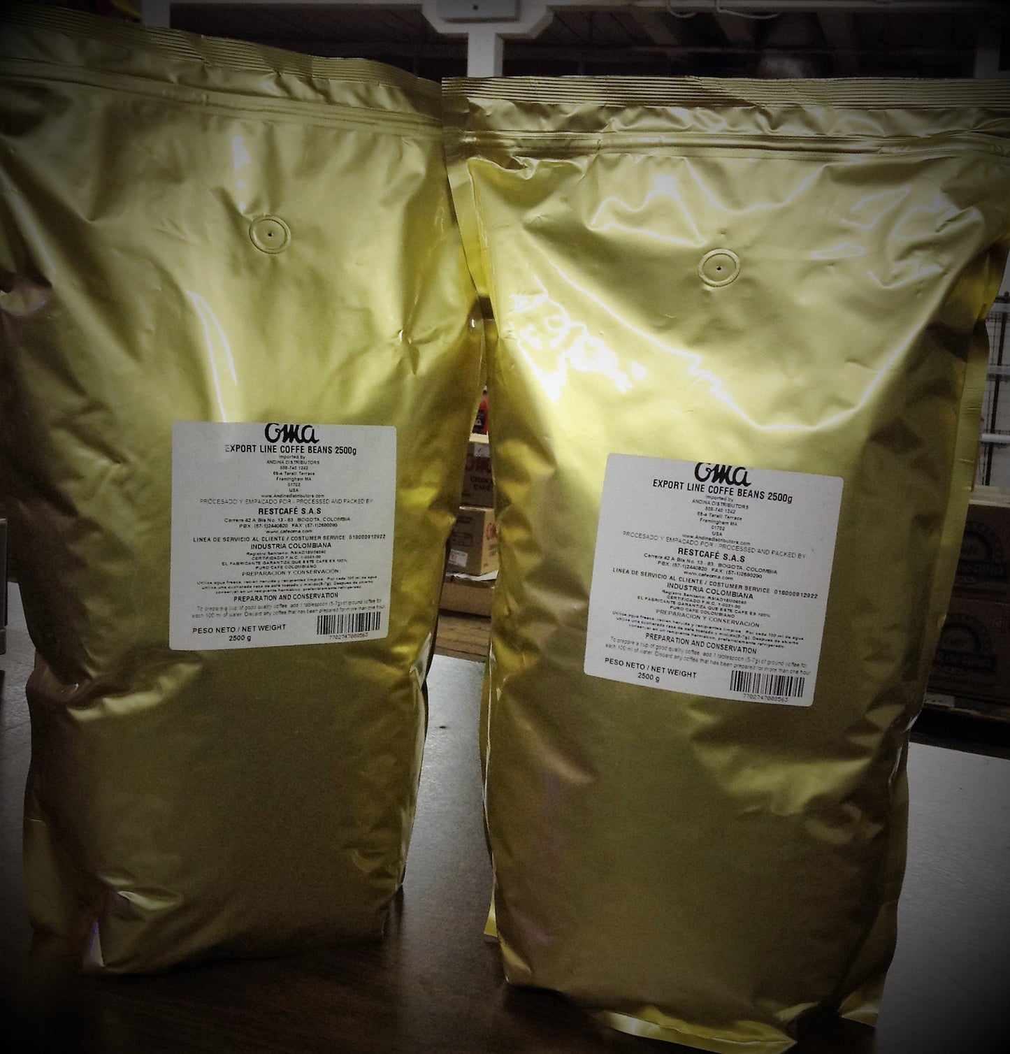 Oma Cafe Excelso Medium/Dark Roast 100% Arabica Whole Beans, 5 lb Bag, 2500g, 88oz, Colombia Coffee Beans