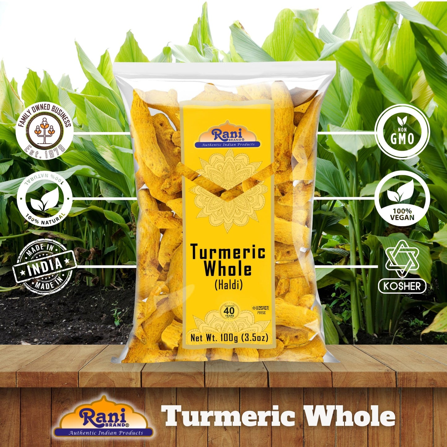 Rani Turmeric (Haldi) Root Whole Spice, Dried 3.5Oz (100G) ~ All Natural | 100% Pure | Vegan | Gluten Friendly | Non-Gmo | Koshe