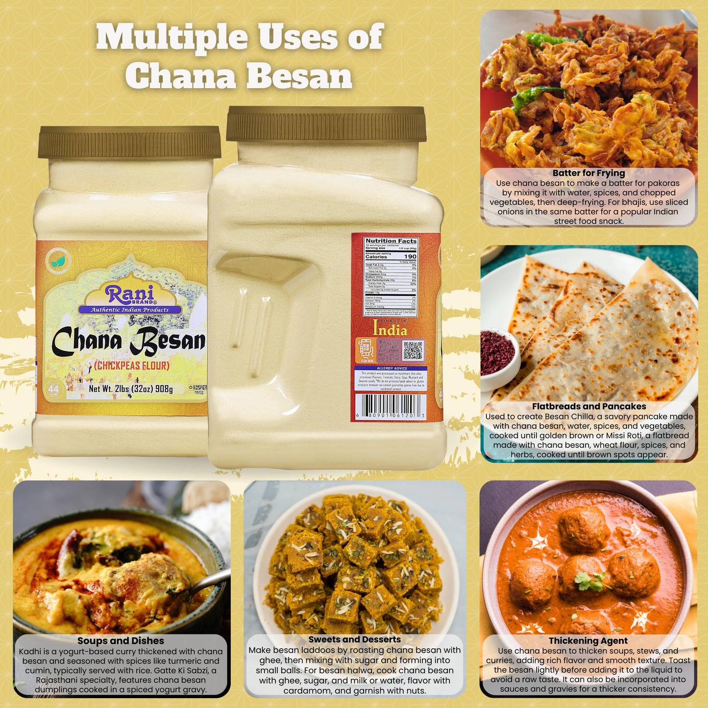 Rani Chana Besan Chickpeas Flour, 32oz, All Natural, Vegan, Gluten Friendly, NON-GMO, Kosher, Indian Origin