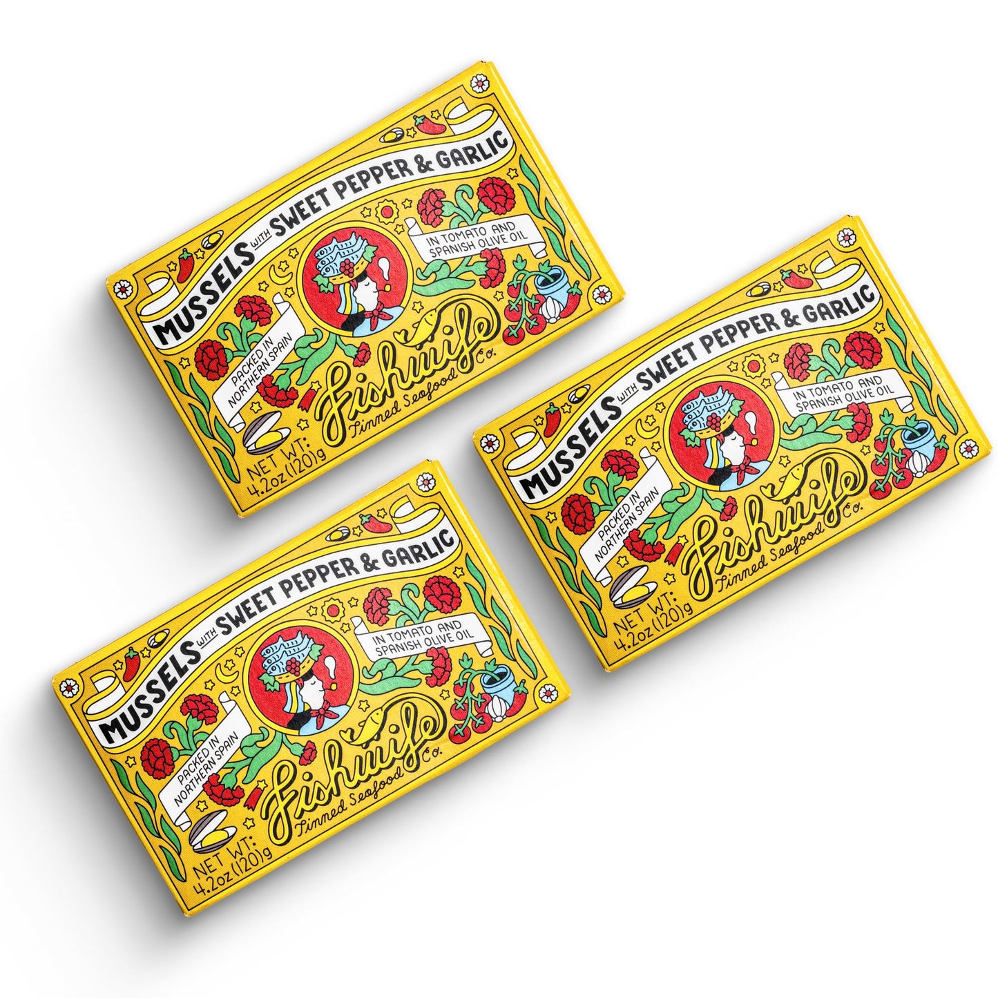 Fishwife Mussels with Sweet Pepper & Garlic, 3-Pack, 4.2 Ounce, ASC-Certified Sustainable Seafood, Gluten Free, High Protein