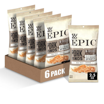 Epic Sea Salt & Pepper Pork Rinds, Keto Friendly, Paleo Friendly, 2.5 Oz (Pack Of 6)