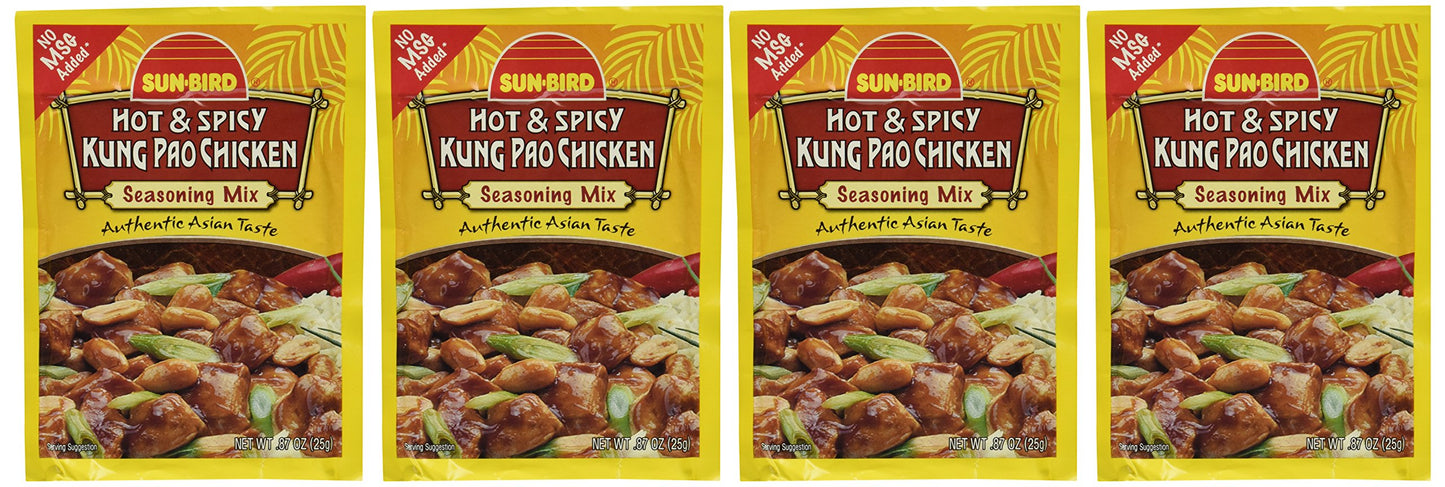 Sun-Bird HOT & SPICY KUNG PAO CHICKEN Asian Seasoning Mix, .87oz (4-pack)
