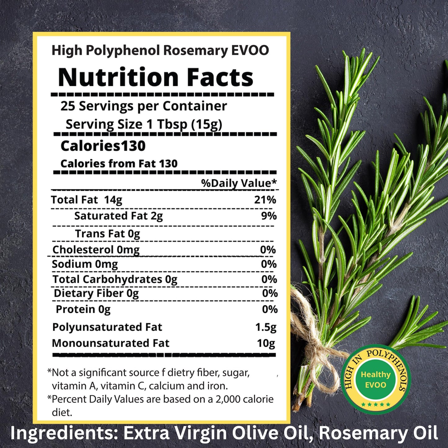 M.G. PAPPAS Rosemary Infused Extra Virgin Olive Oil, Cold Pressed, 12.7 Fl Oz