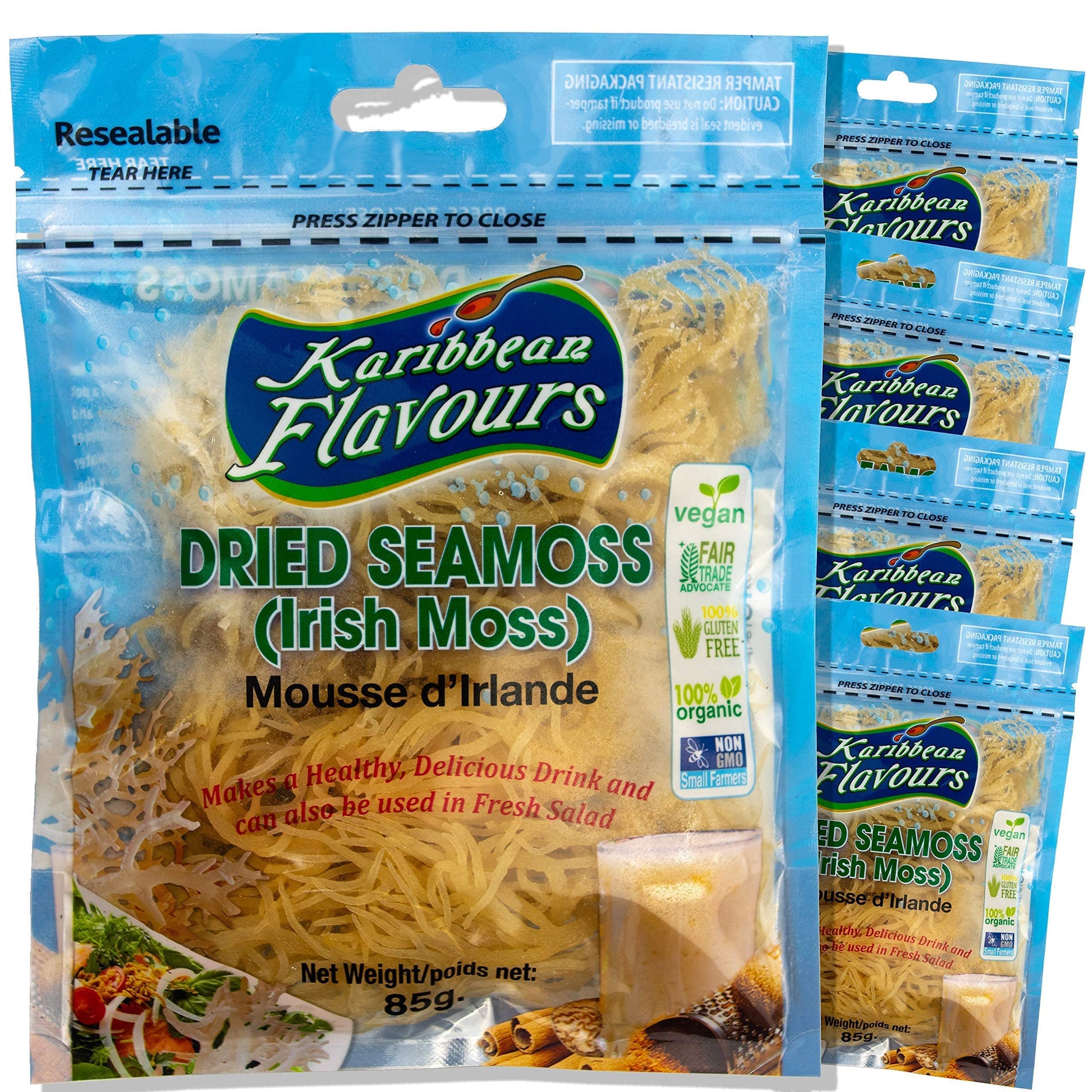 KARIBBEAN FLAVOURS Dried Sea Moss - Wildcrafted Superfood - 3 Oz (Pack of 5)