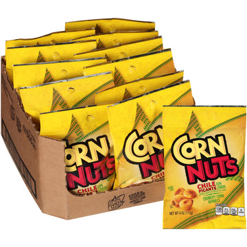 Corn Nuts Chile Picante con Limon Flavored Crunchy Corn Kernels, 4oz (Pack of 12) - Savory Snack Box for Adults