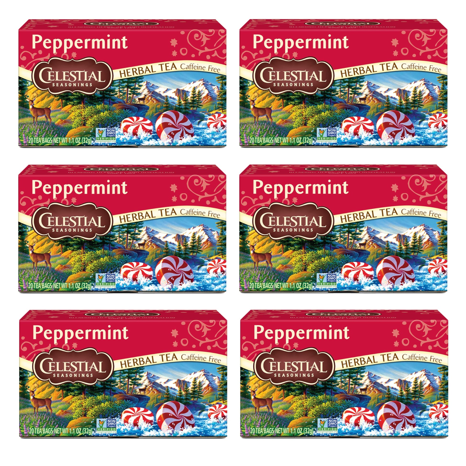 Celestial Seasonings Peppermint Herbal Tea, Caffeine Free, 20 Count (Pack of 6)