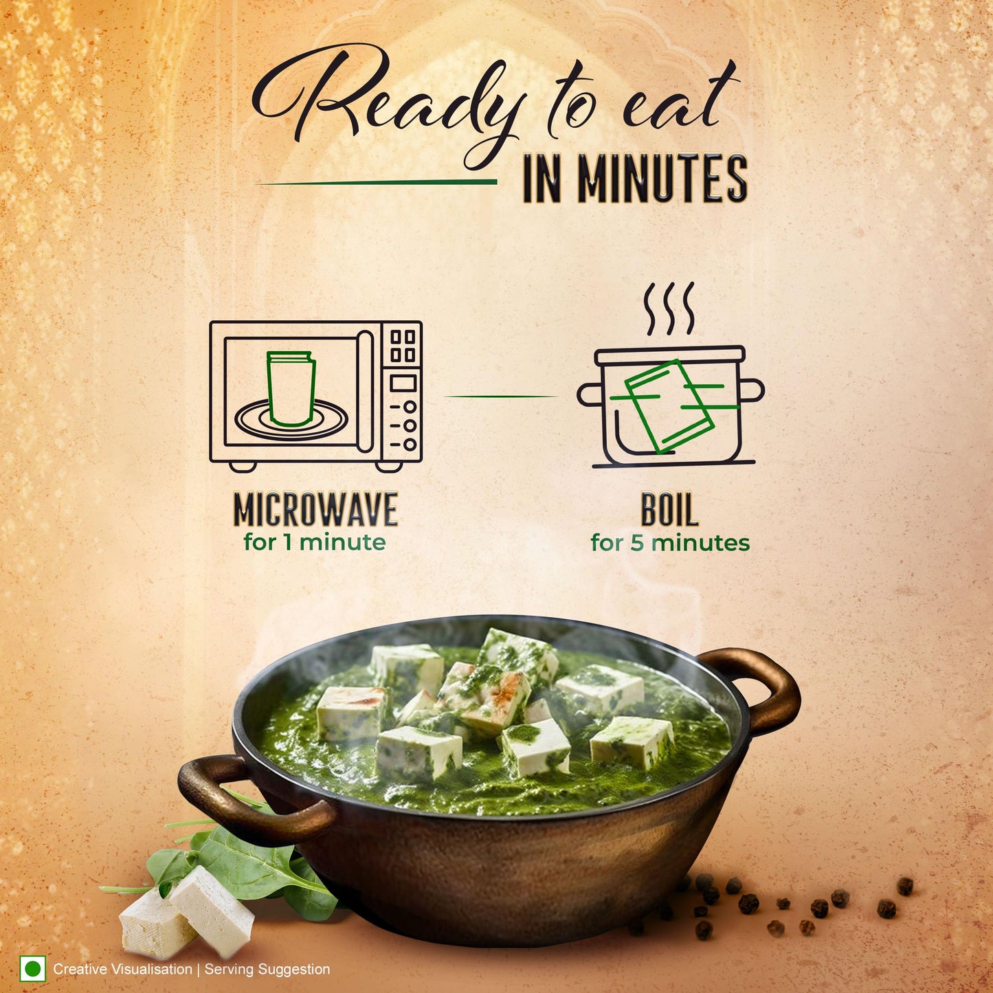 Kitchens Of India Palak Paneer, Spinach With Cottage Cheese & Sauce, 10 Ounces - Pack Of 3, Ready To Eat Authentic Vegetarian Indian Food, Gluten-Free