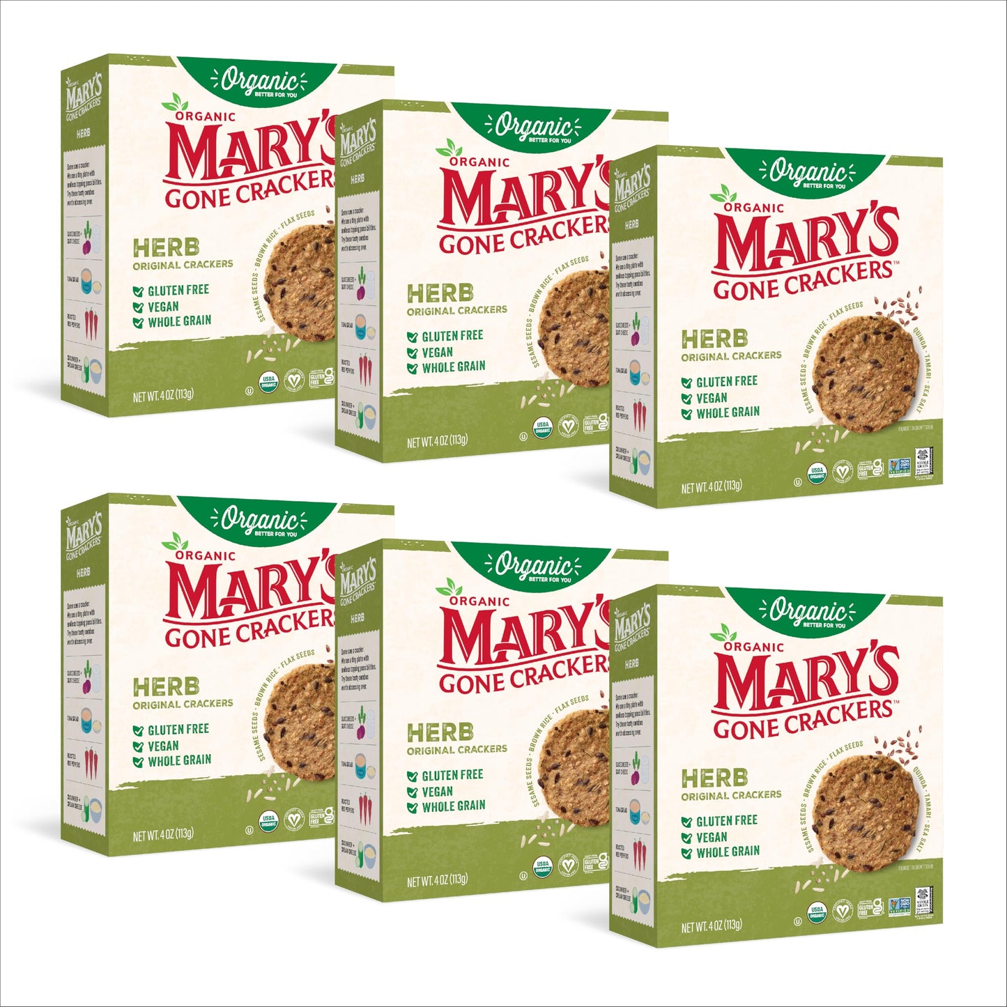 Mary'S Gone Crackers Herb Crackers, Vegan Friendly, Kosher, Usda Certified Organic, Gluten Free & Non-Gmo, 4 Ounce (Pack Of 6)