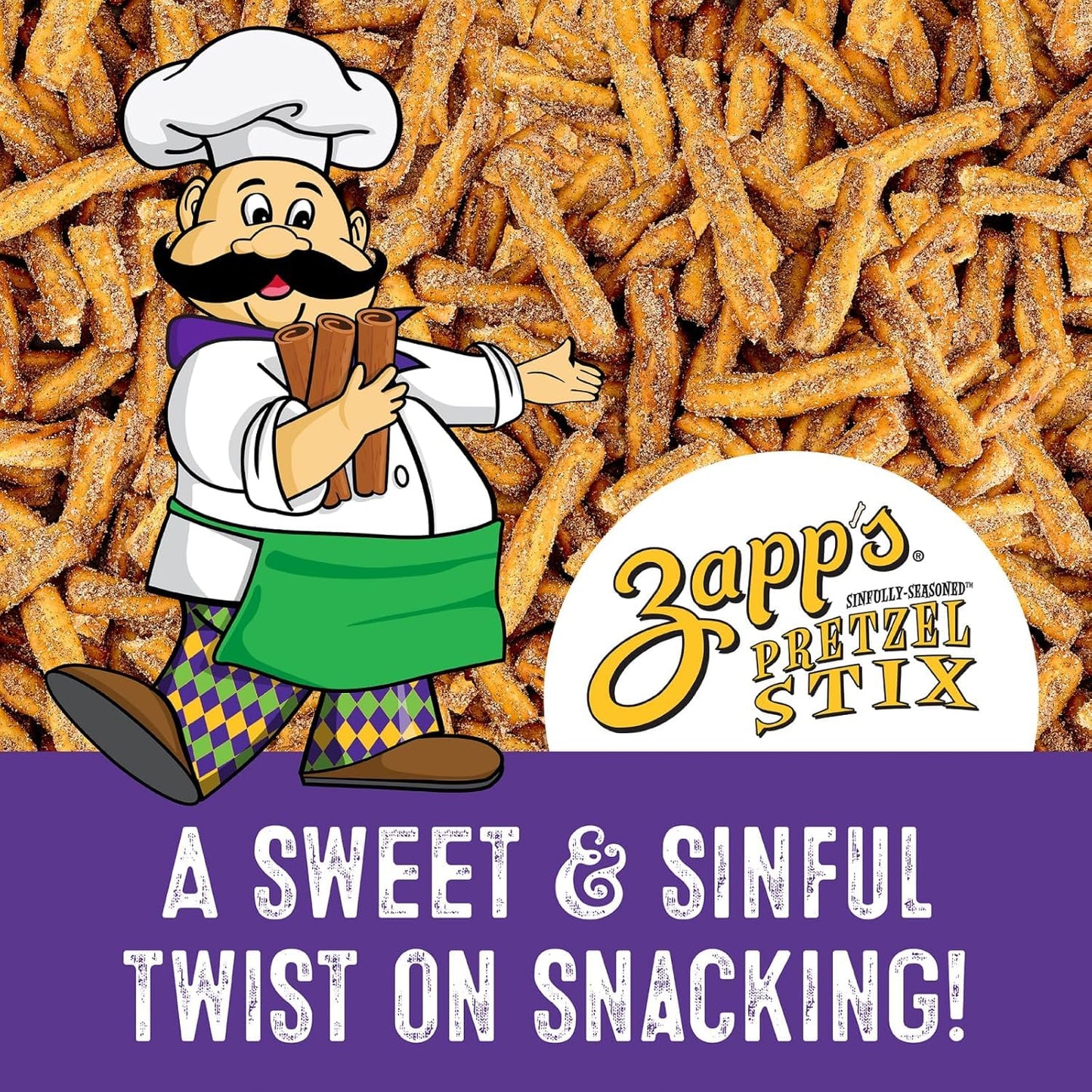 Zapps Cinnamon Sugar Pretzel Stix pack of 8-5 oz bags