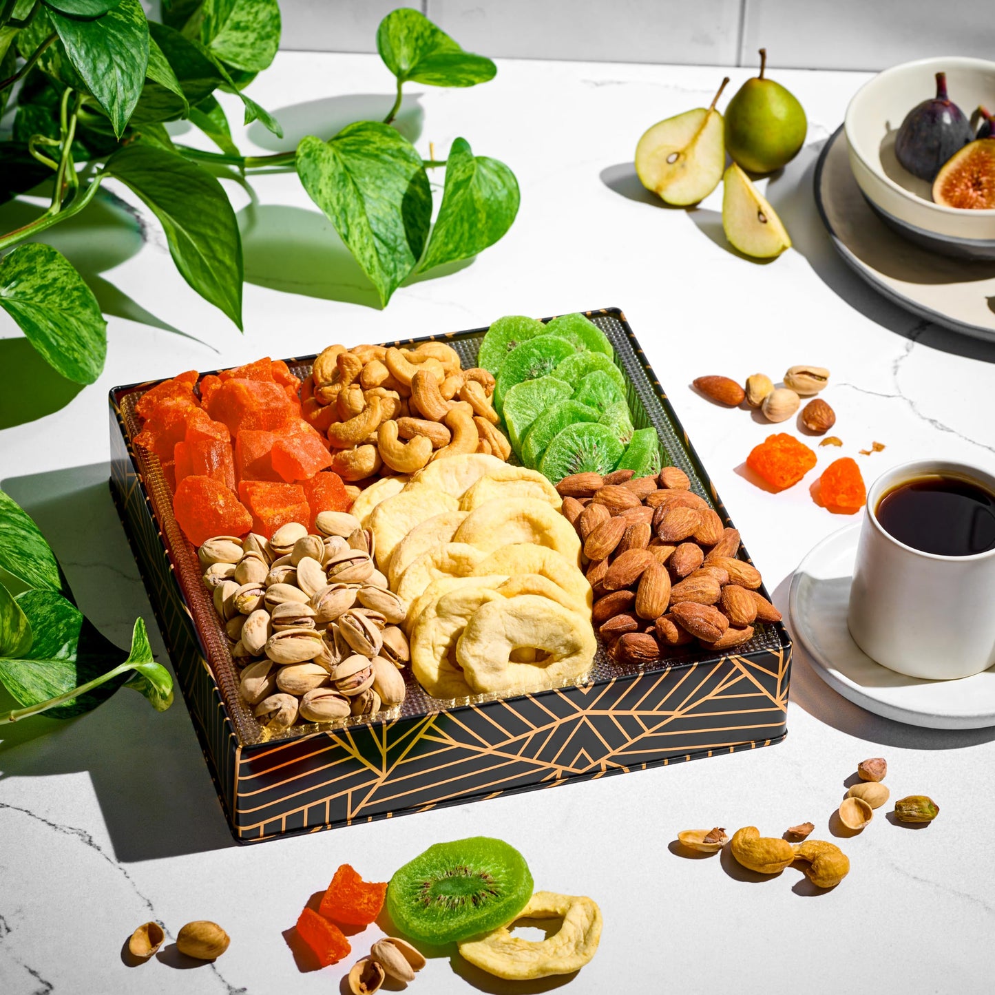 Oh! Nuts Dried Fruit And Nuts Gift Basket - Premium Dried Fruits & Nuts Square Gift Tin For Special Occasions - Birthday, Annive