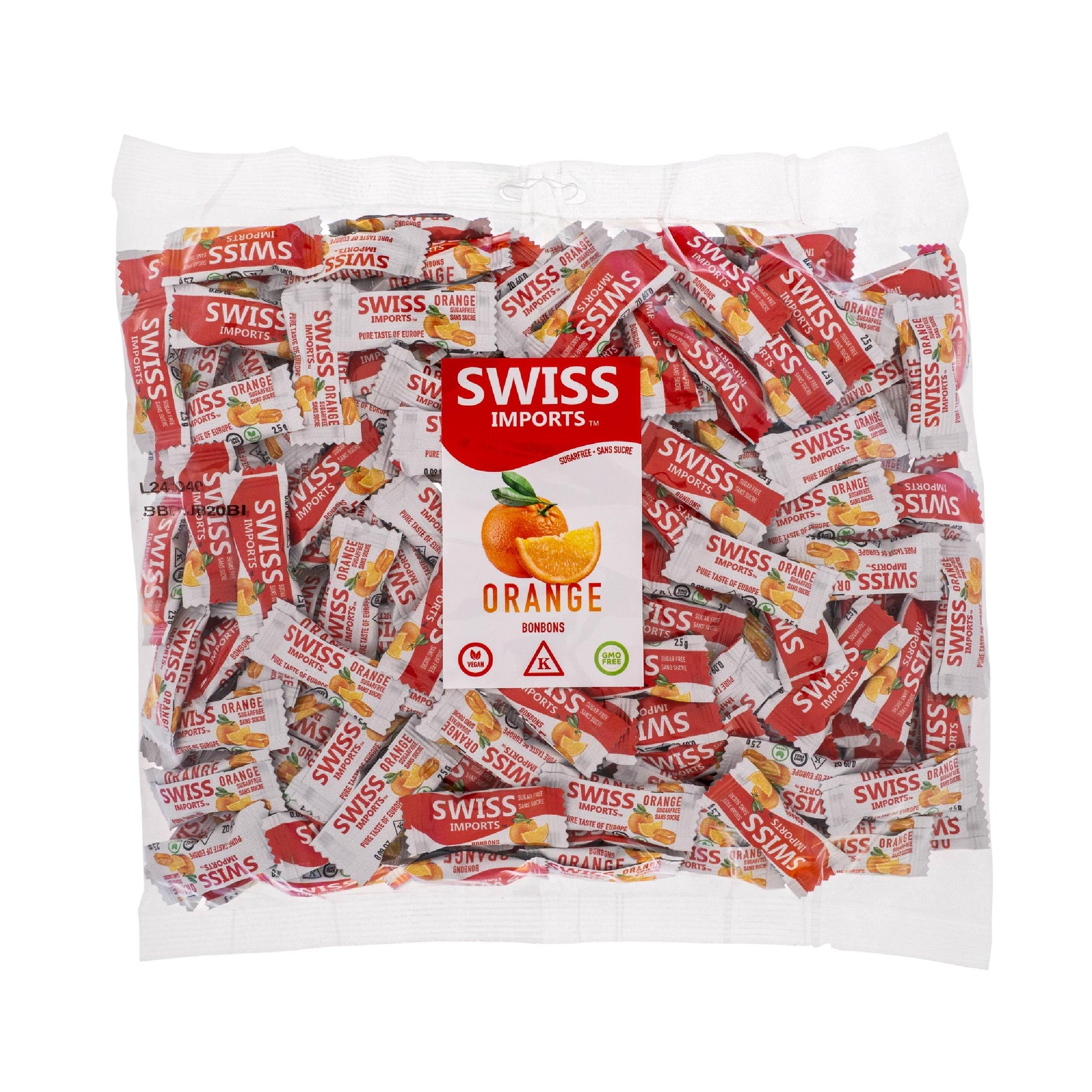 Swiss Imports Sugar Free Bonbons Hard Candy Drops, Orange, 200 Individually Wrapped Pieces, 500g/17.6oz