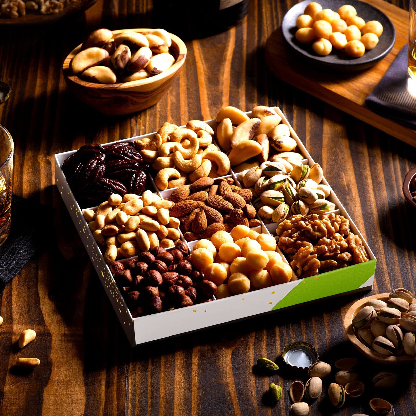 Nut Cravings Gourmet Collection - Rosh Hashana & Shana Tova Mixed Nuts Gift Basket In White Gold Box (9 Assortments) Arrangement