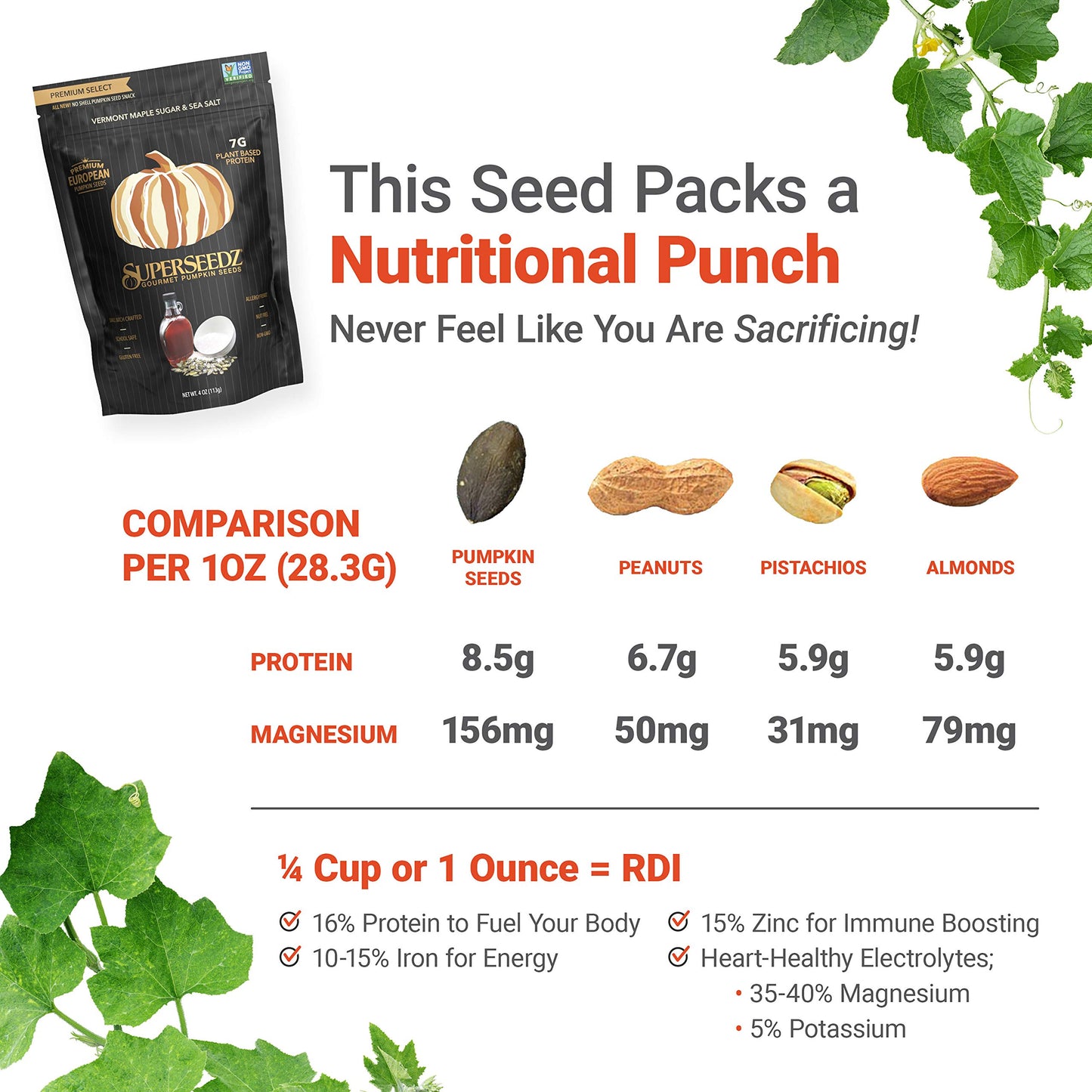 SuperSeedz Dry Roasted Pumpkin Seeds, Maple Sugar & Sea Salt, Vegan, Keto, 4oz (Pack of 6)
