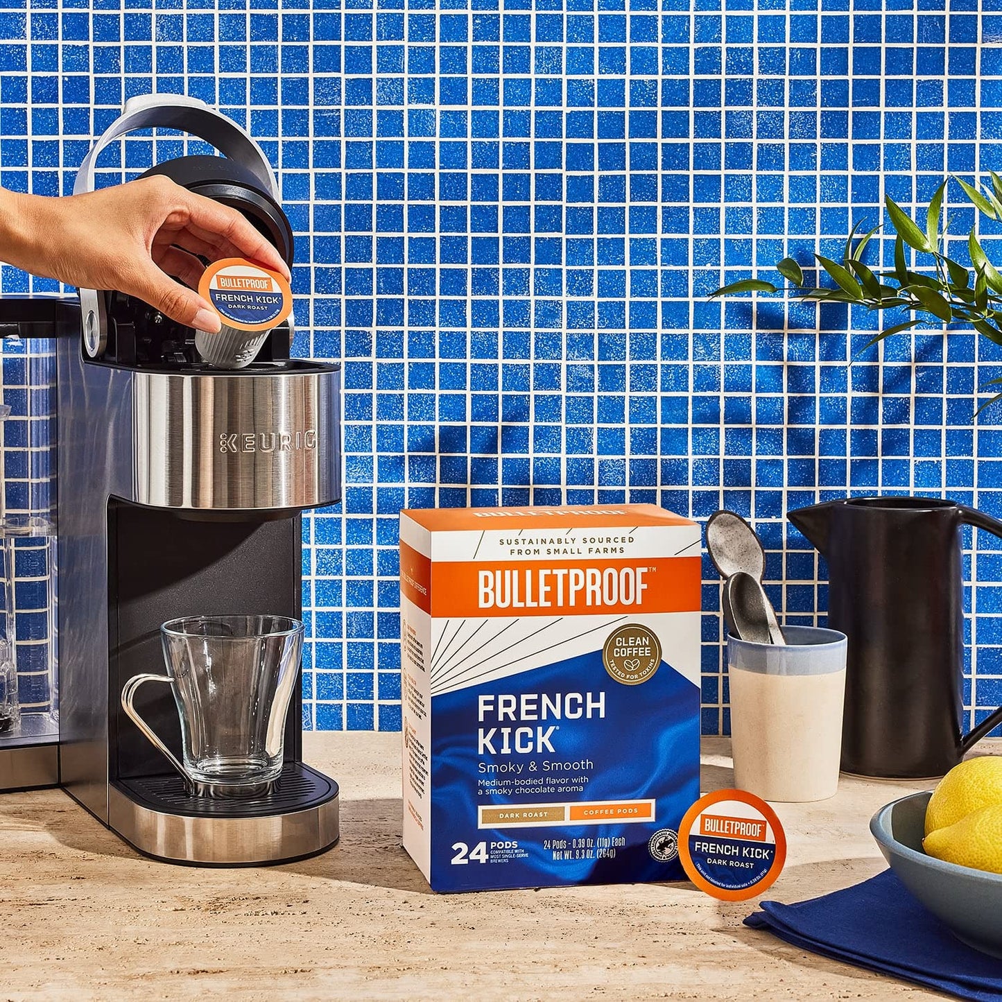 Bulletproof French Kick Dark Roast Single Serve Pods, 24 Count, 100% Arabica Coffee Sourced From Central And South America