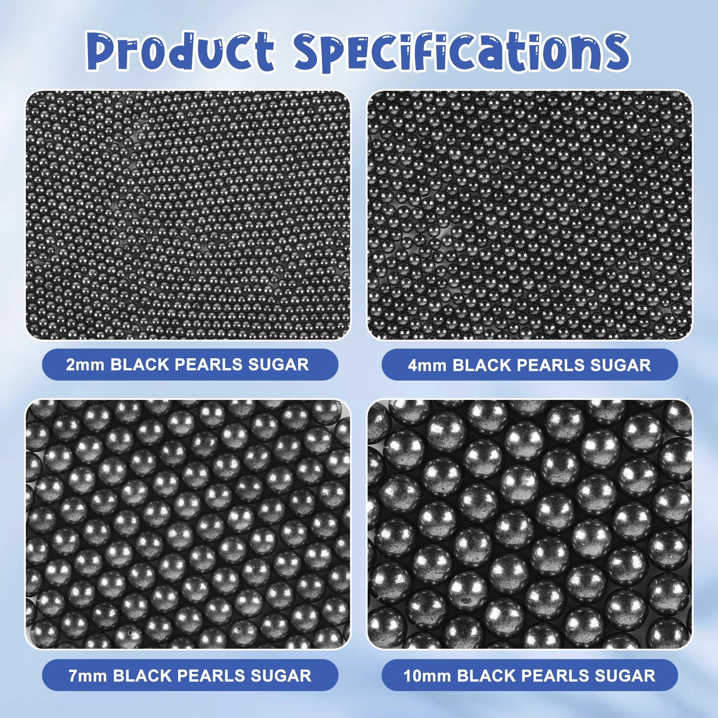 Edible Black Pearl Sugar Sprinkles For Cake Decorating 2Mm Mini Candy Pearls 4 Sizes Sprinkles Mix For Cookie Ice Cream Candy Ch