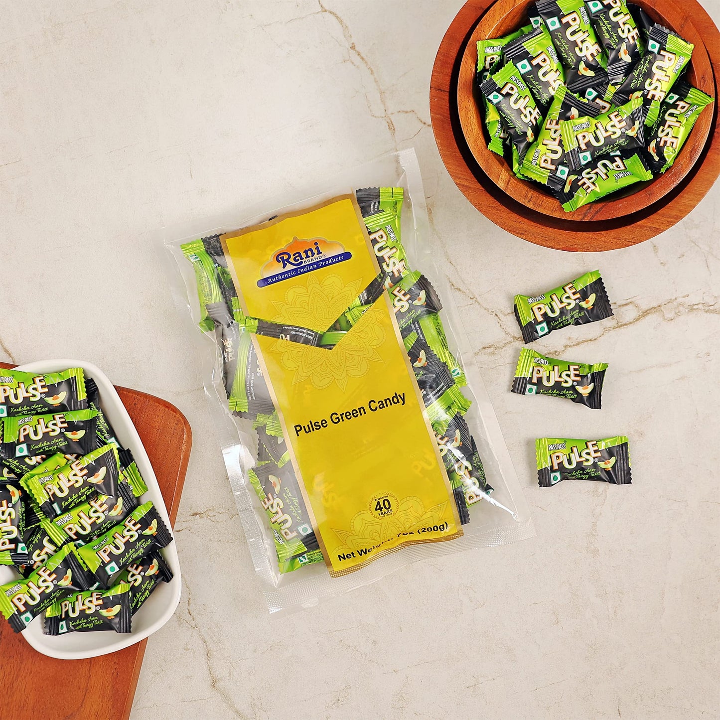 Rani Brand Green Candy 7oz (200g) - Vegan, Gluten Friendly, NON-GMO, Individually Wrapped Indian
