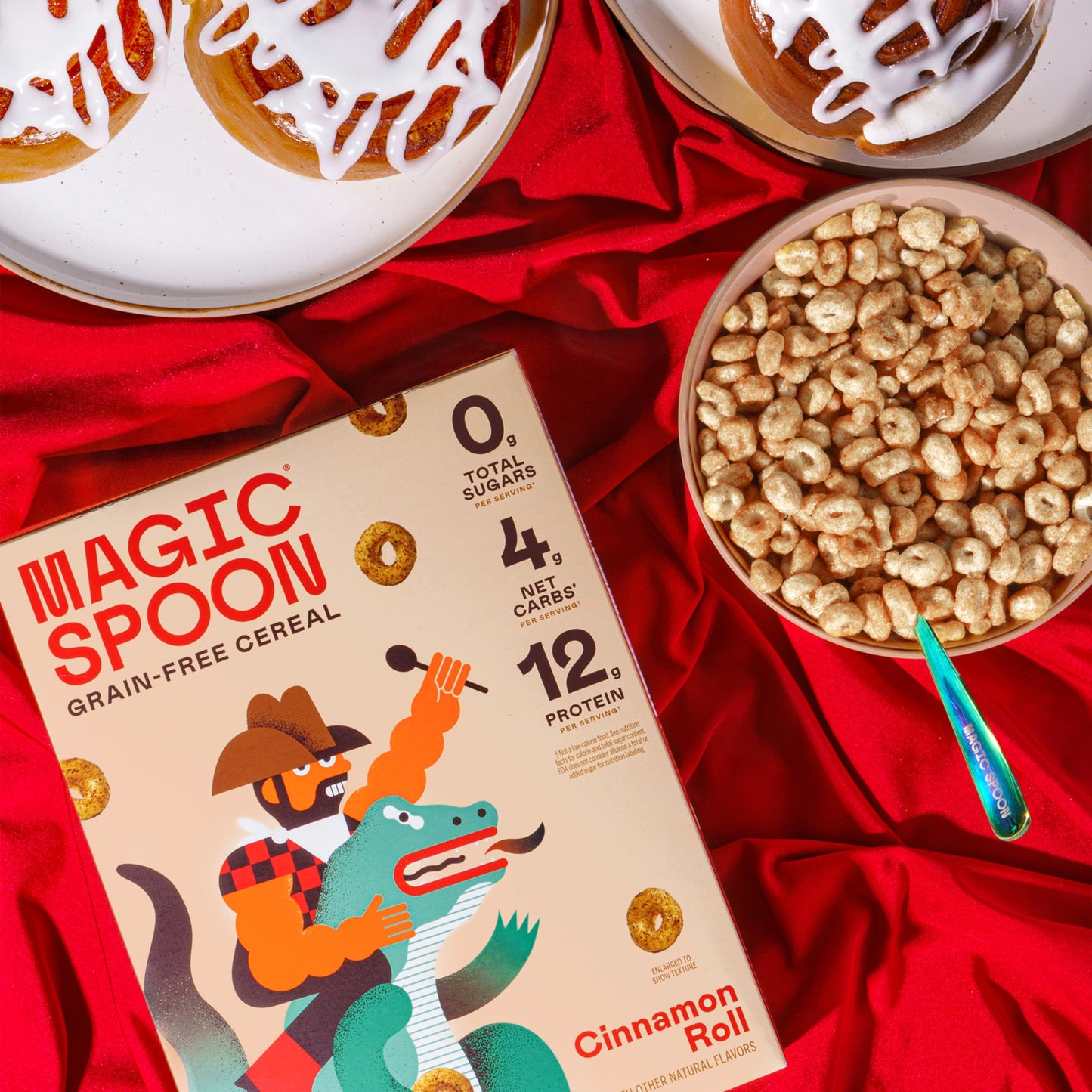 Magic Spoon Cereal - Cinnamon Roll 4-Pack of Cereal and Spoon - Keto & Low Carb Lifestyles, Gluten & Grain Free, High Protein, 0