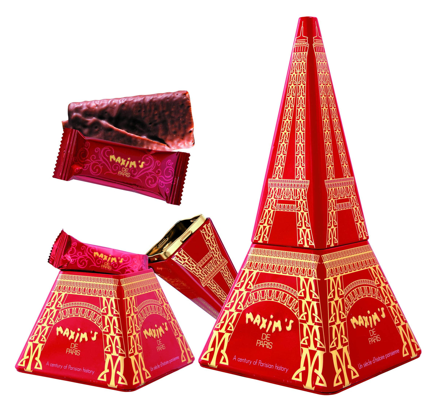 MaximS De Paris - Milk Chocolate Covered Crispy Crepes Individually Wrapped In Collectible Eiffel Tower Tin Box  14 Pces