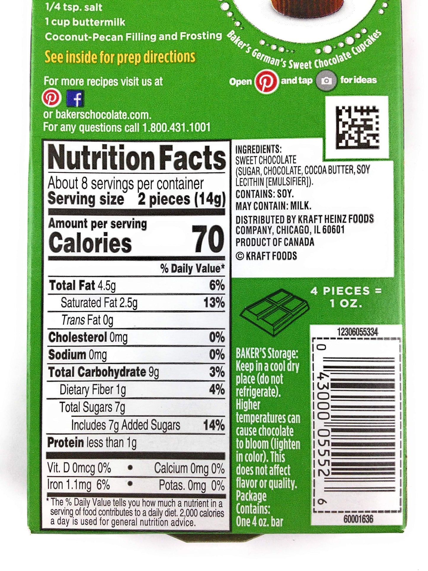 Kraft Bakers German Chocolate Bar, 4 OZ