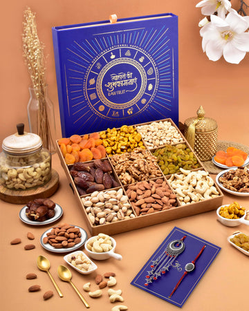 Rakhi For Bhaiya Bhabhi Rakhi Gift Pack Lumba Rakhi Set Rakhi For Bhabhi Rakhi With Dry Fruits Dry Fruits Combo Pack Blue L9 Tra