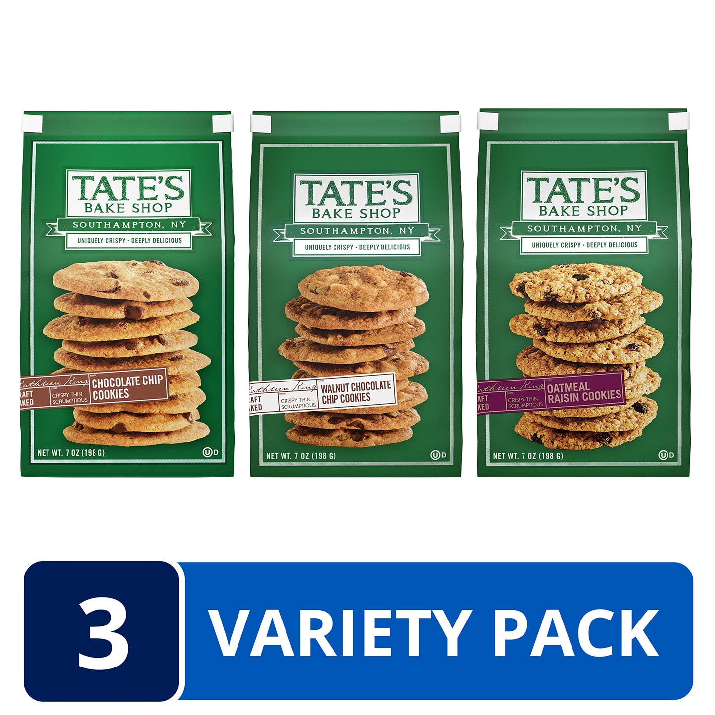 Tate'S Bake Shop Variety Pack - Oatmeal Raisin, Chocolate Chip Walnut & Chocolate Cookies, 3 - 7 Oz Bags
