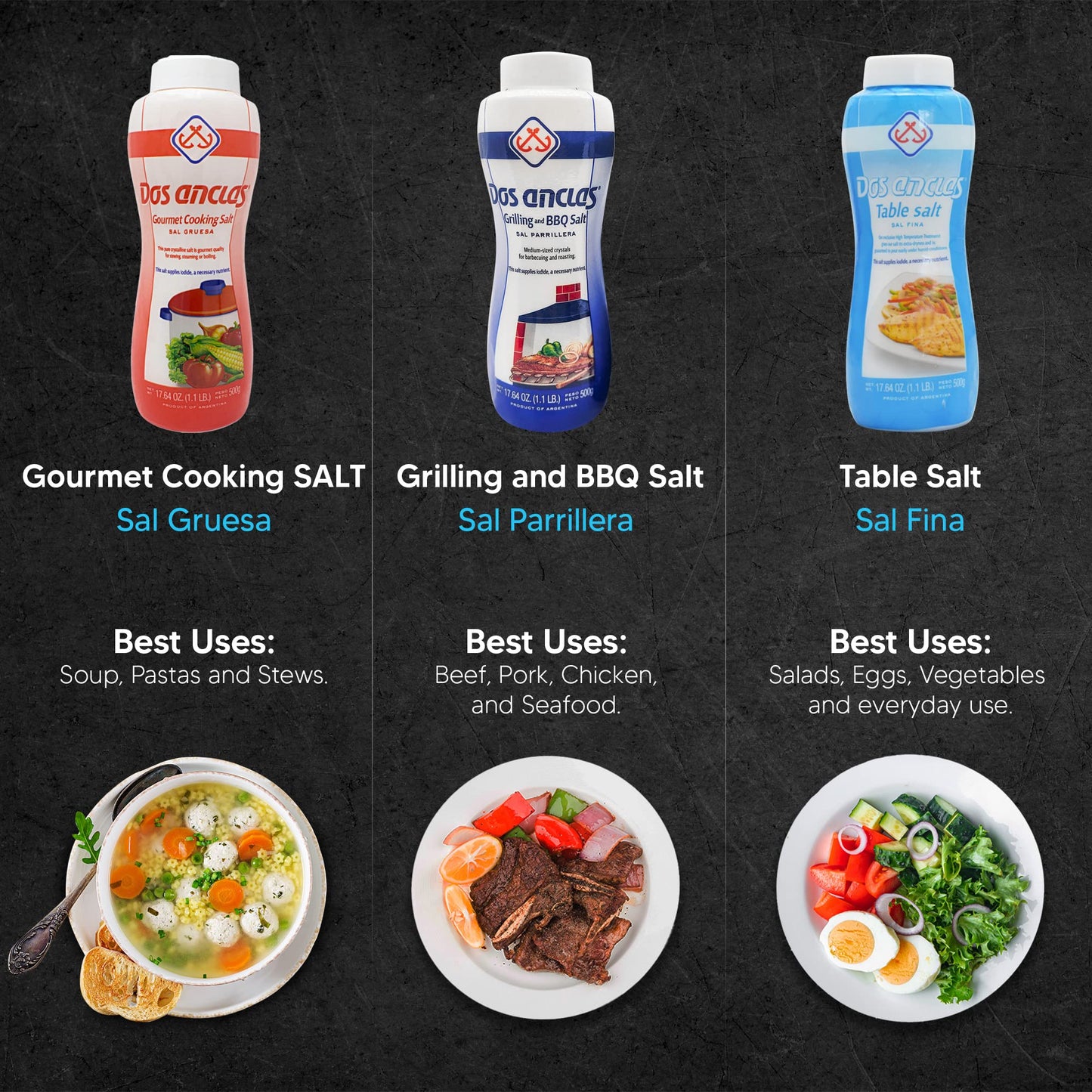 Dos Anclas Sal Parrillera 2 Pack, Rock Salt for Grilling and BBQ, Refined Medium Grain Salt for Meat and Seafood, Multi-Purpose