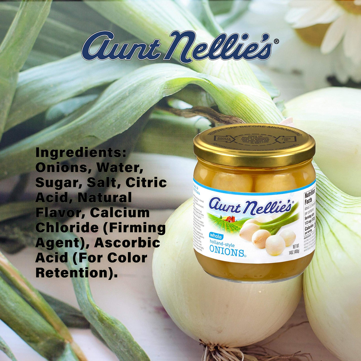 Aunt Nellies Whole Holland-Style Onions | Mildly Sweet-Tart And Delicious | Imported Bite-Sized, Plump Onions | Soup, Stews, Cas