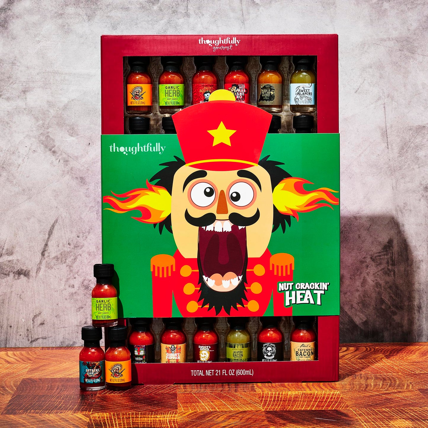 Thoughtfully Gourmet Holiday Hot Sauce Sampler Gift Set, 30-Pack With Unique Flavors Like Garlic Herb & Apple Spirit-Inspired Flavor, Festively Wrapped For Christmas
