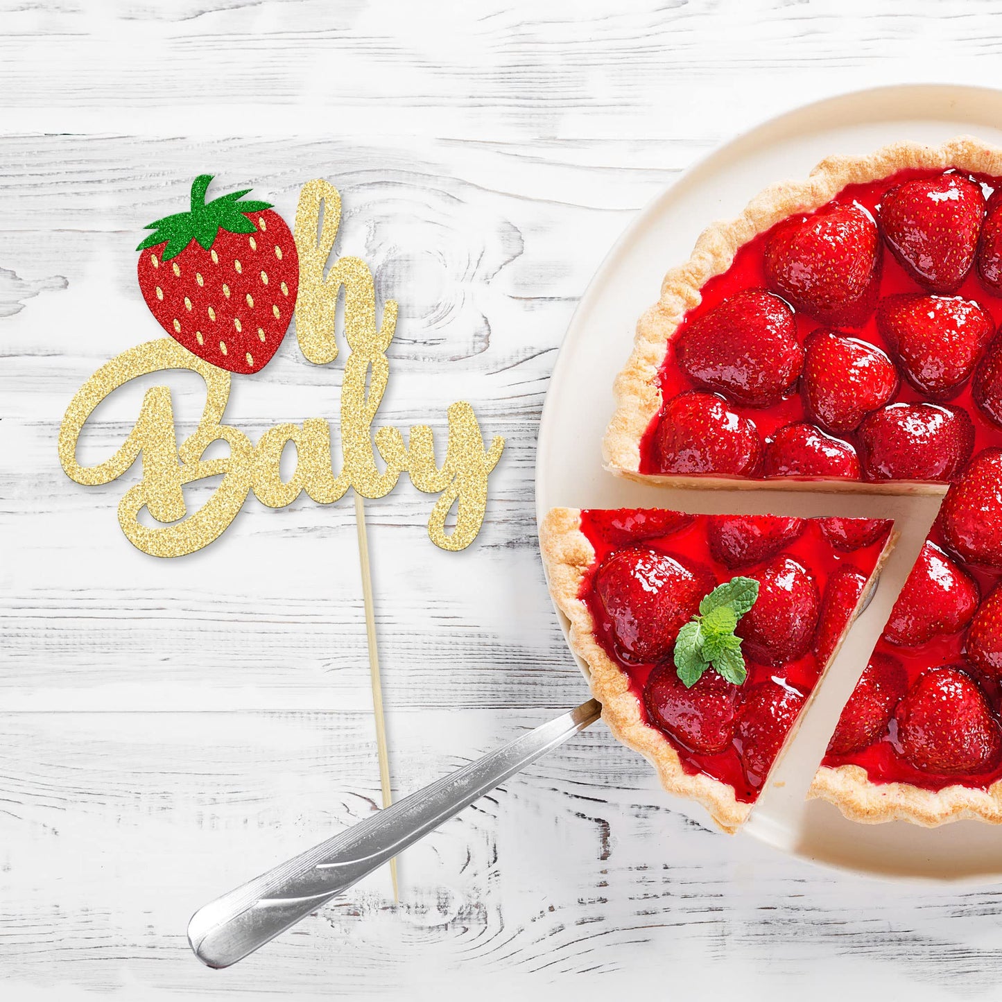 1Pc Strawberry Oh Baby Cake Topper Glitter Fruit Theme Babyshower Strawberry Cake Decoration For Gender Reveal Baby Shower Kids