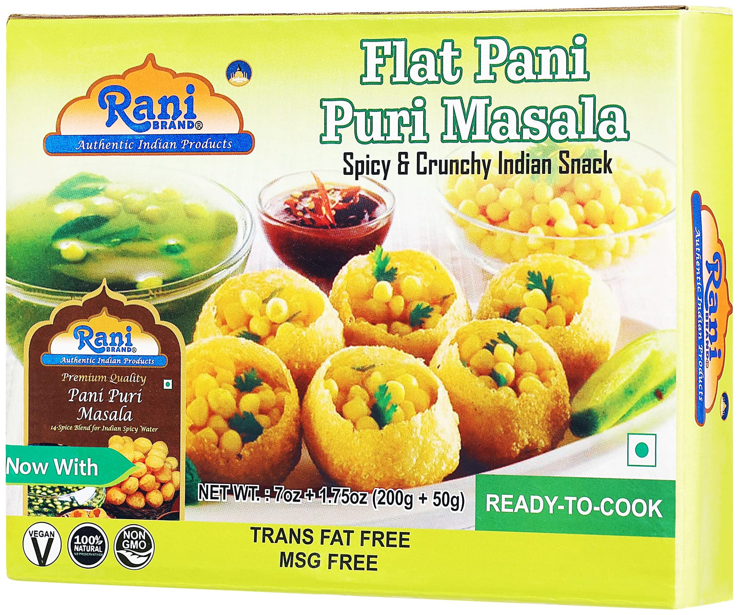 Rani Pani Puri Coins (Uncooked, Microwaveable Wheat And Semolina Coins) 7Oz (200G) With Pani Puri Masala (14-Spice Blend For Indian Spicy Water) 3.5Oz (100G) ~ All Natural | Vegan | Non-Gmo
