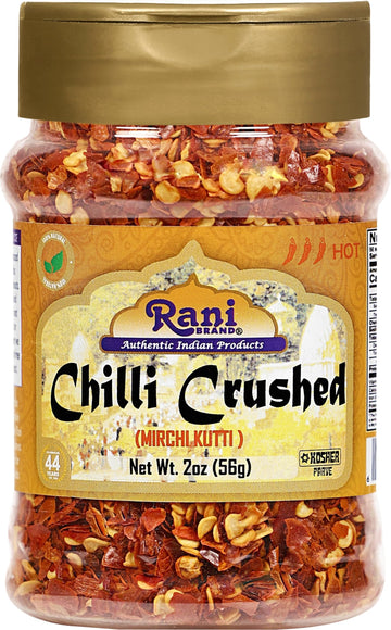 Rani Crushed Red Pepper Flakes Chilli (Pizza Type Cut) 2oz (56g) PET Jar ~ All Natural, No Color added, Gluten Friendly | Vegan 