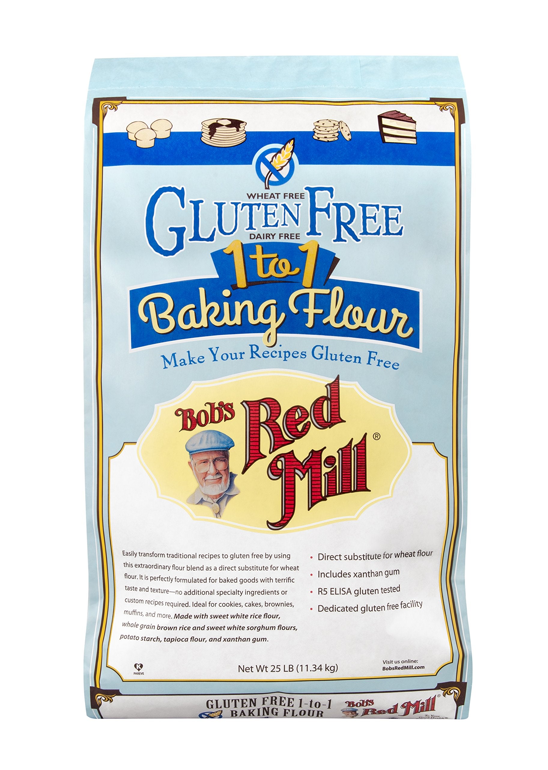 Bobs Red Mill Gluten Free 1-to-1 Baking Flour, 25 Pound, 400 Ounce, Model 1601B25