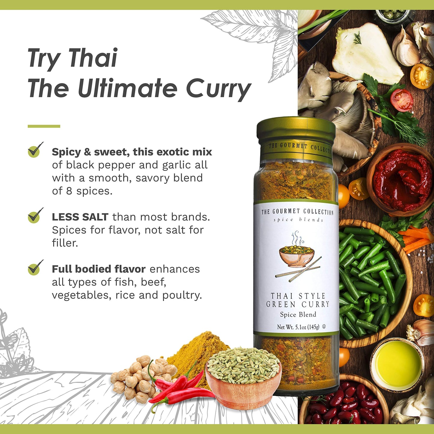 Dangold Thai Style Green Curry Spice Blend, 5.1 oz - Spicy & Sweet Seasoning for Chicken, Vegetables, Fish - 156 Servings Grill Rub